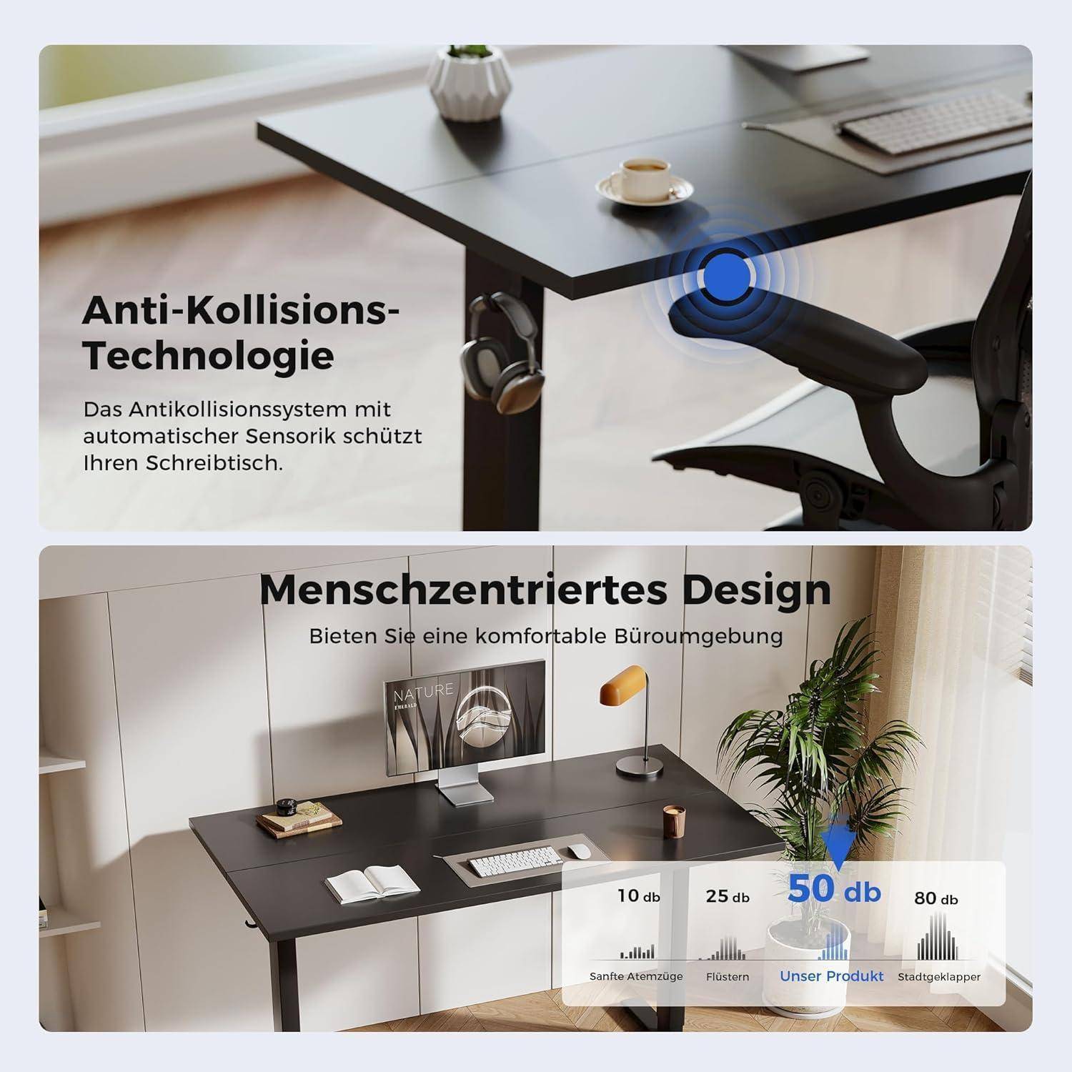 Schreibtisch Höhenverstellbar Elektrisch Steh Sitz Schwarz 110 x 60 cm