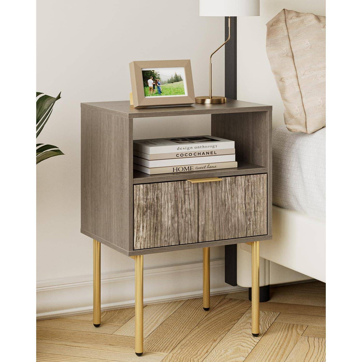 Nachttisch Schublade Ablage Boho Grau Schlafzimmer 1 Schublade Grau