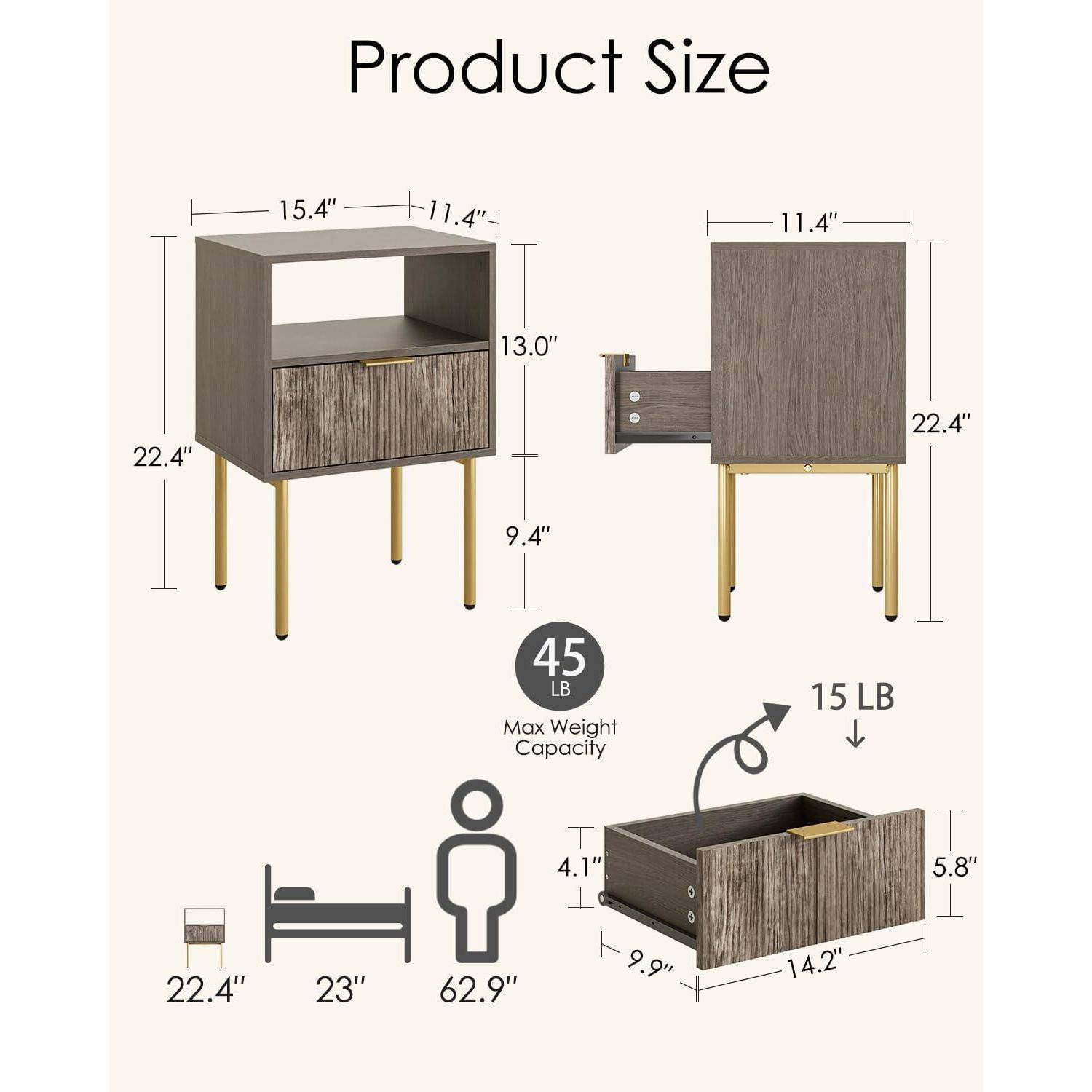 Nachttisch Schublade Ablage Boho Grau Schlafzimmer 1 Schublade Grau
