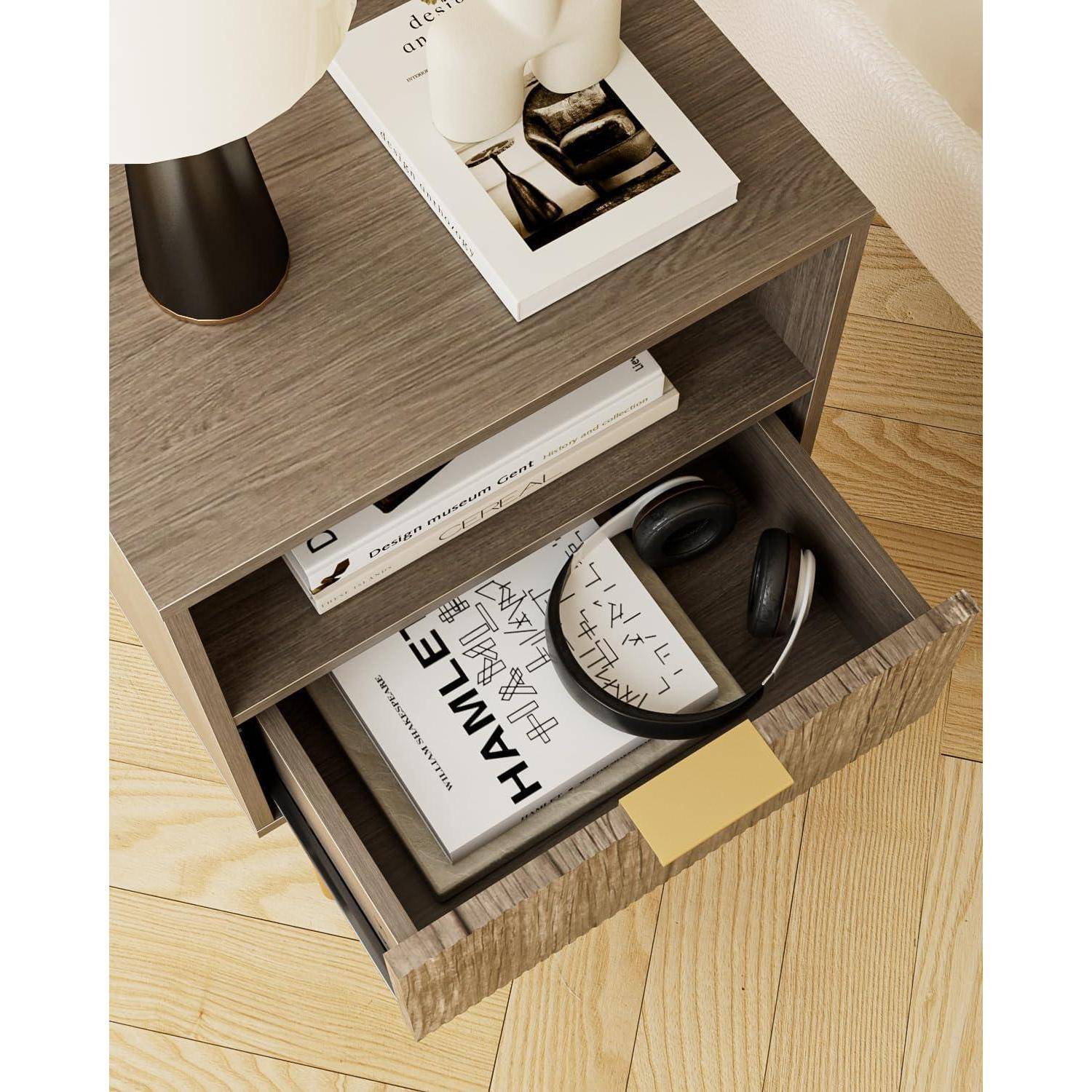 Nachttisch Schublade Ablage Boho Grau Schlafzimmer 1 Schublade Grau