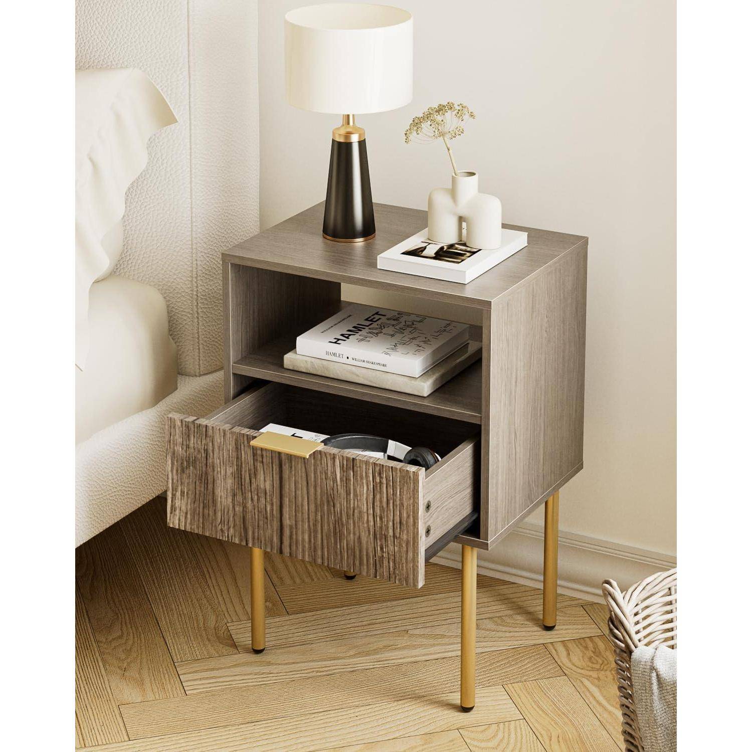 Nachttisch Schublade Ablage Boho Grau Schlafzimmer 1 Schublade Grau
