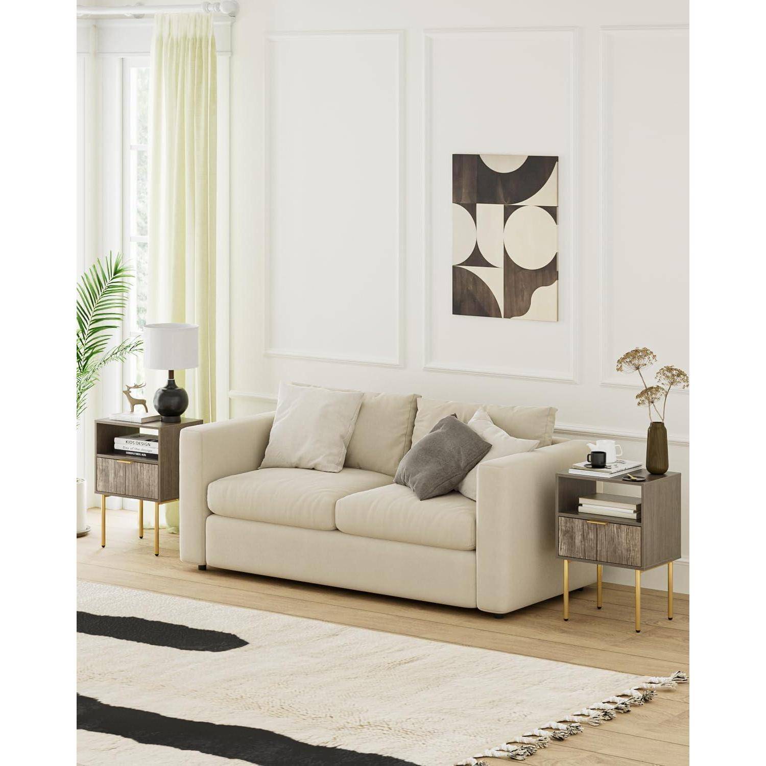 Nachttisch Schublade Ablage Boho Grau Schlafzimmer 1 Schublade Grau