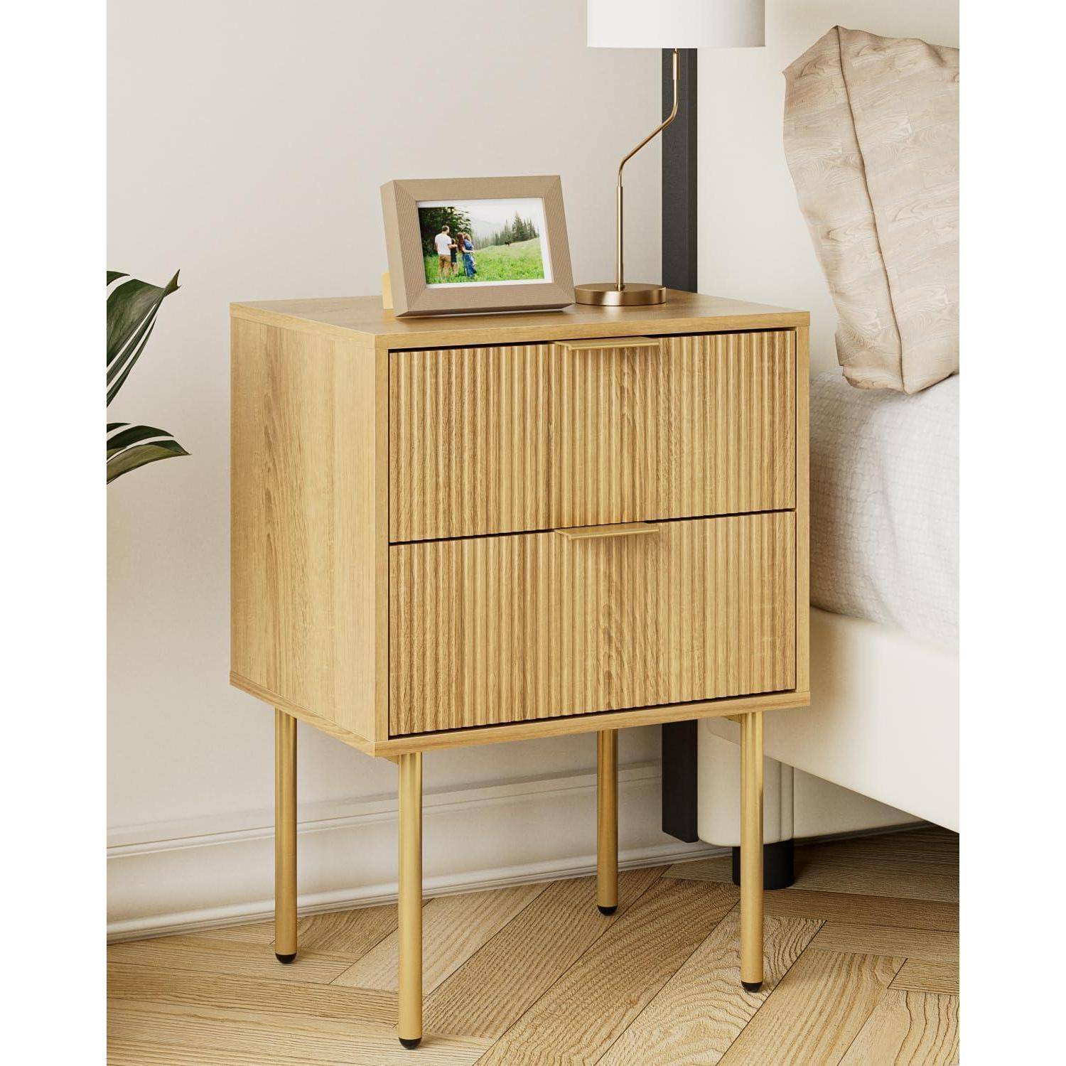 Nachttisch Boho offene Ablage Schlafzimmer 2 Schublade Eiche