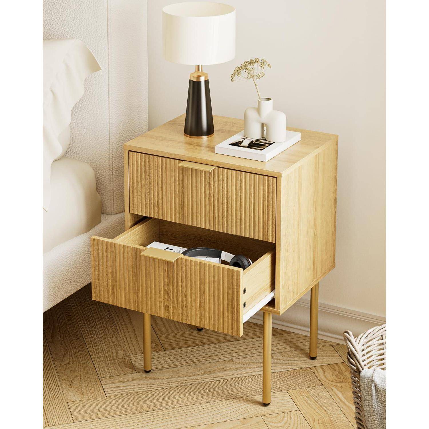 Nachttisch Boho offene Ablage Schlafzimmer 2 Schublade Eiche