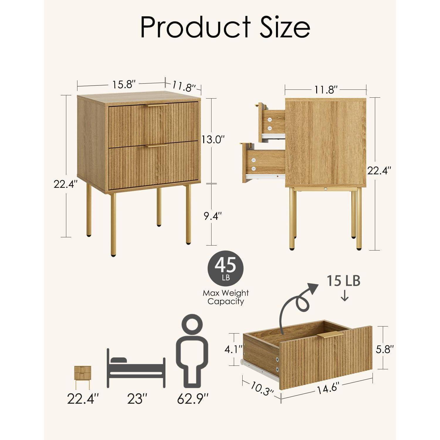 Nachttisch Boho offene Ablage Schlafzimmer 2 Schublade Eiche