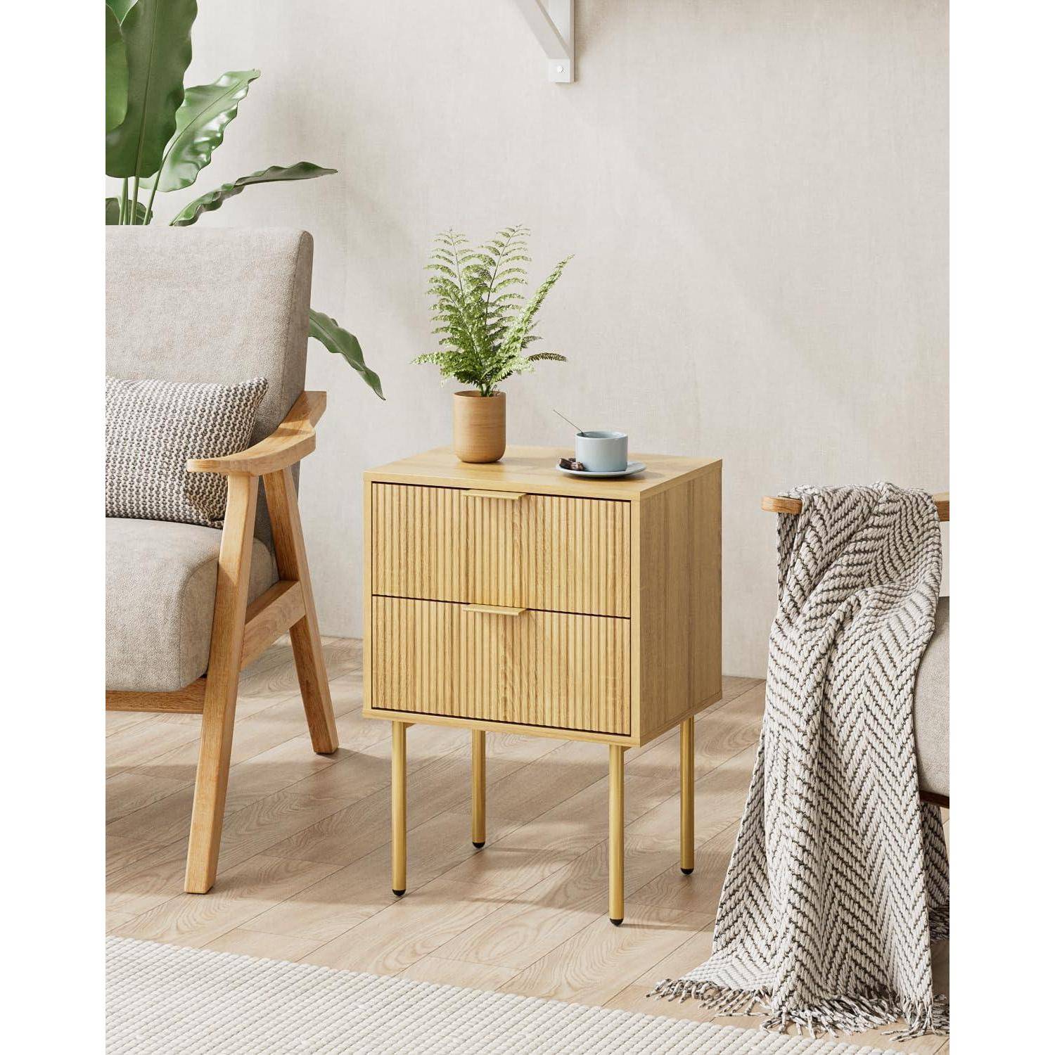 Nachttisch Boho offene Ablage Schlafzimmer 2 Schublade Eiche