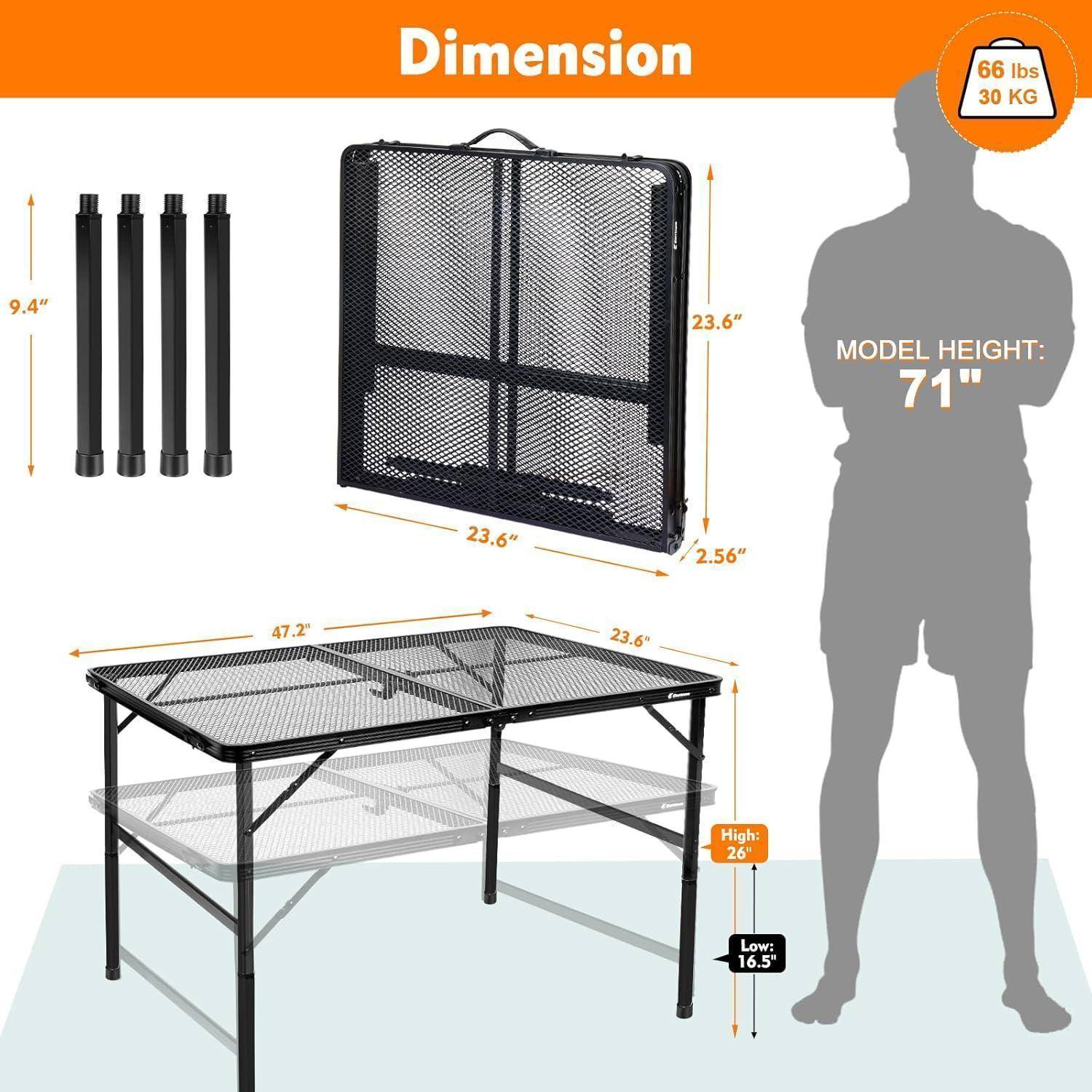 Campingtisch Klappbar 120x60cm Schwarz-groß 120 x 60 cm