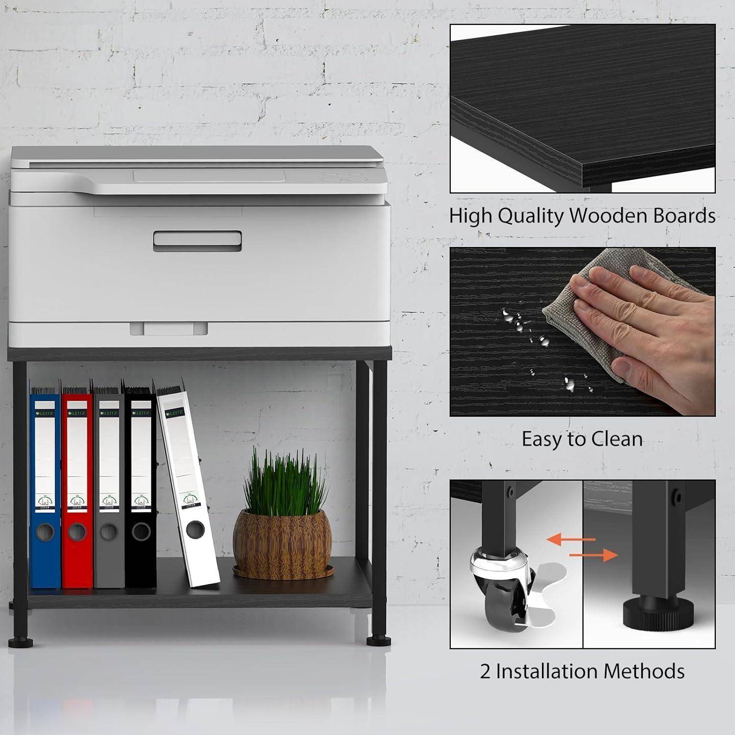 Druckerständer 2 Stufig Rollen Holz Schreibtisch Regal Büro Schwarz