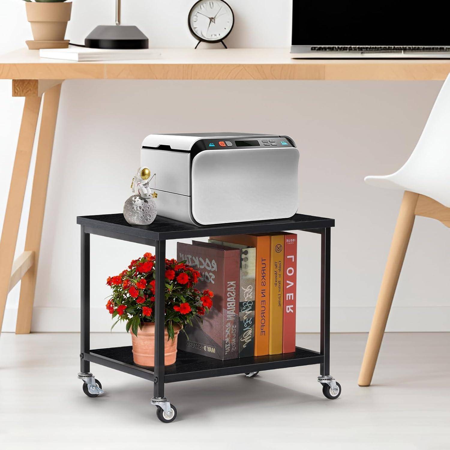 Druckerständer 2 Stufig Rollen Holz Schreibtisch Regal Büro Schwarz