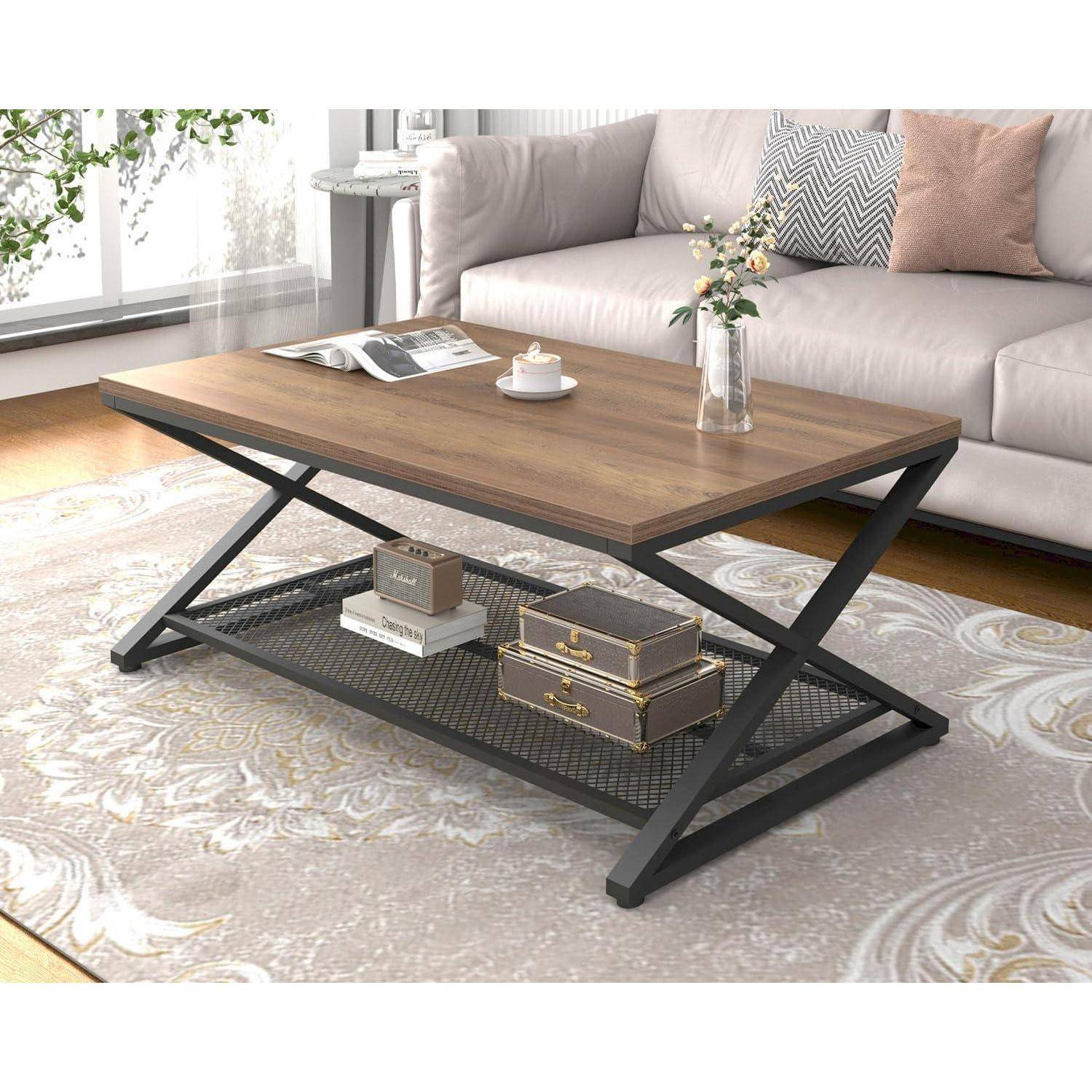 Couchtisch Holz Stauraum 100 x 60 x 45 CM Heller Holzton Eiche