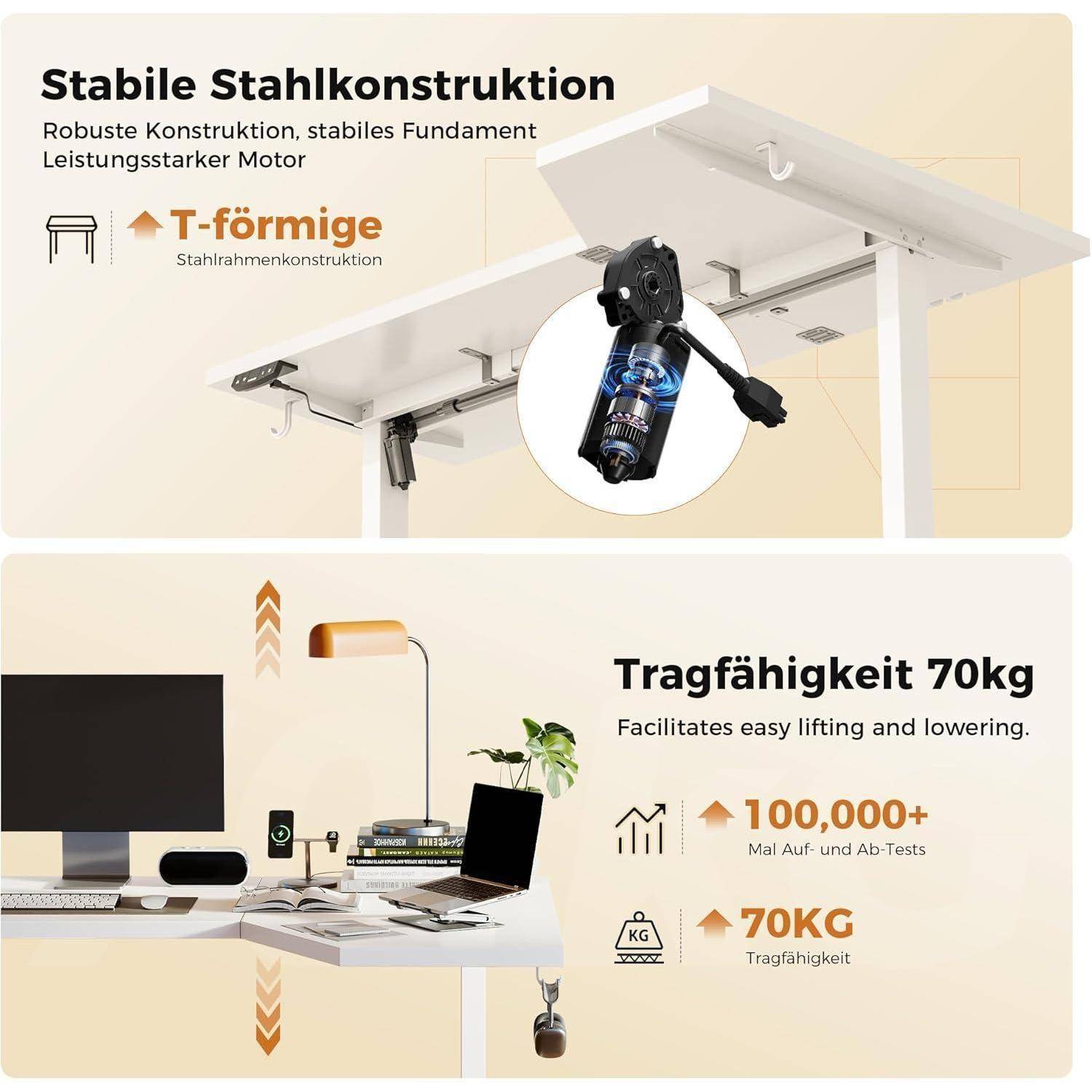 Stehschreibtisch Elektrisch Höhenverstellbar Lform Weiß 150 x 90 cm