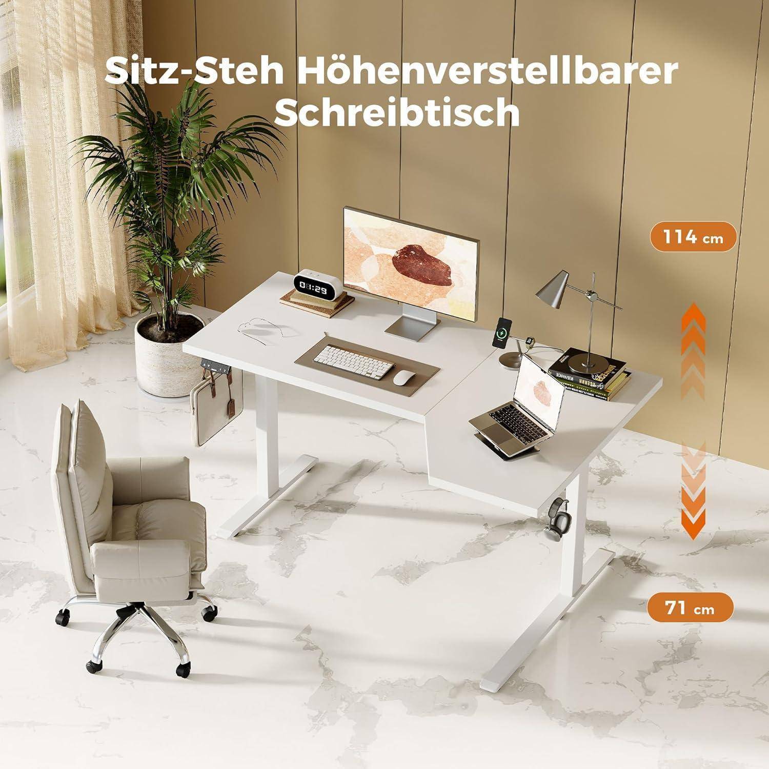 Stehschreibtisch Elektrisch Höhenverstellbar Lform Weiß 150 x 90 cm