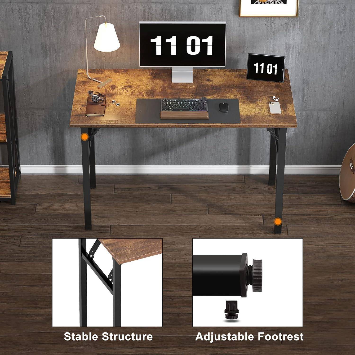 Klapptisch Computertisch PC Tisch 100 cm x 60 cm Retro Schwarz
