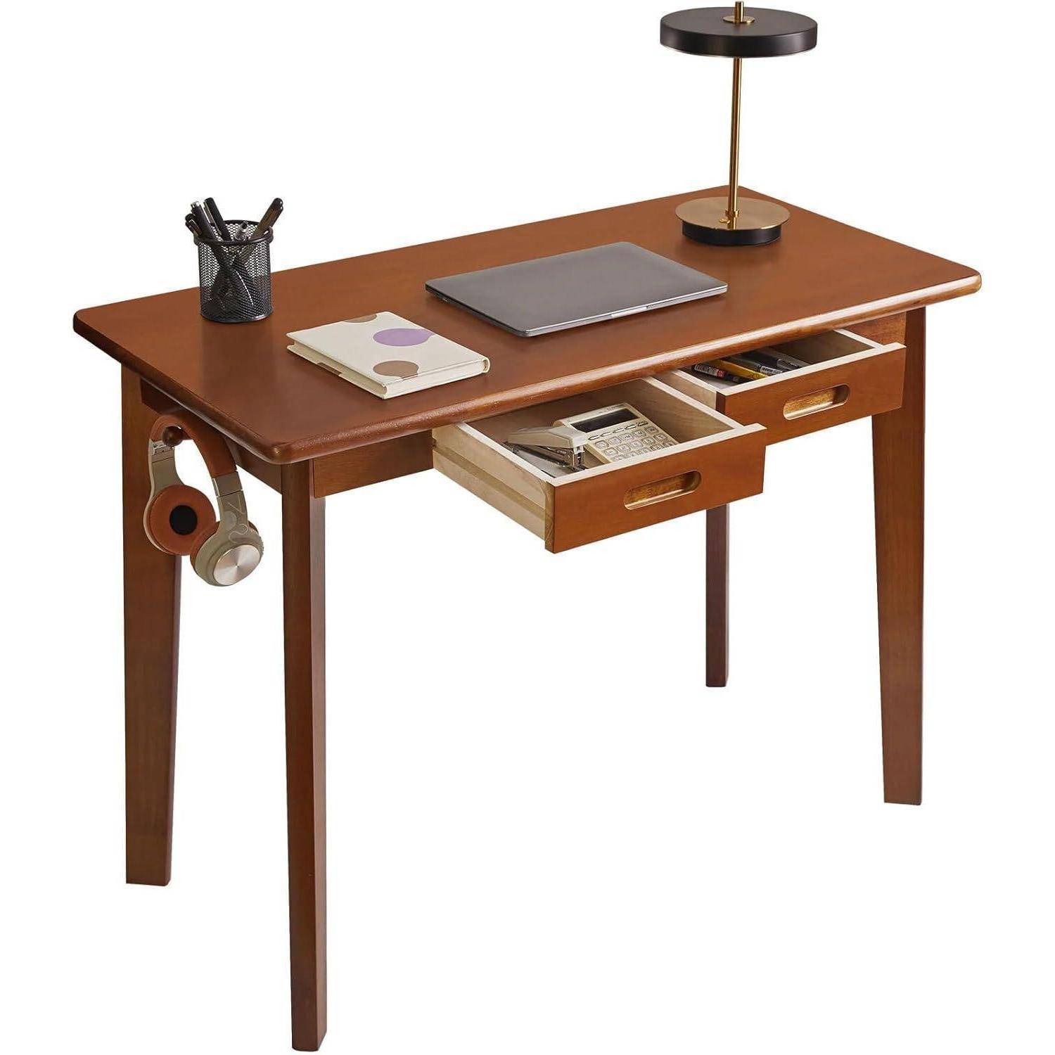 Schreibtisch Massivholz Schubladen 100x50 cm Rustikales Braun