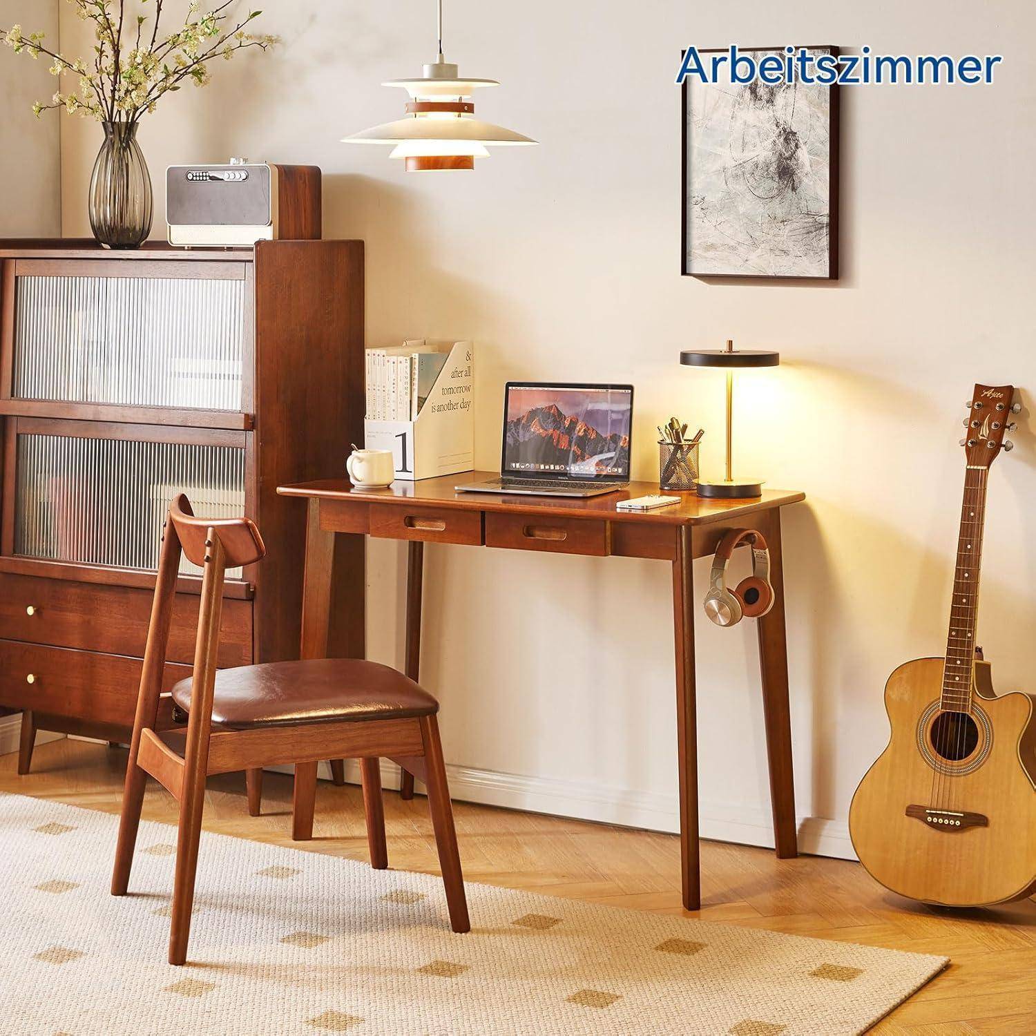 Schreibtisch Massivholz Schubladen 100x50 cm Rustikales Braun