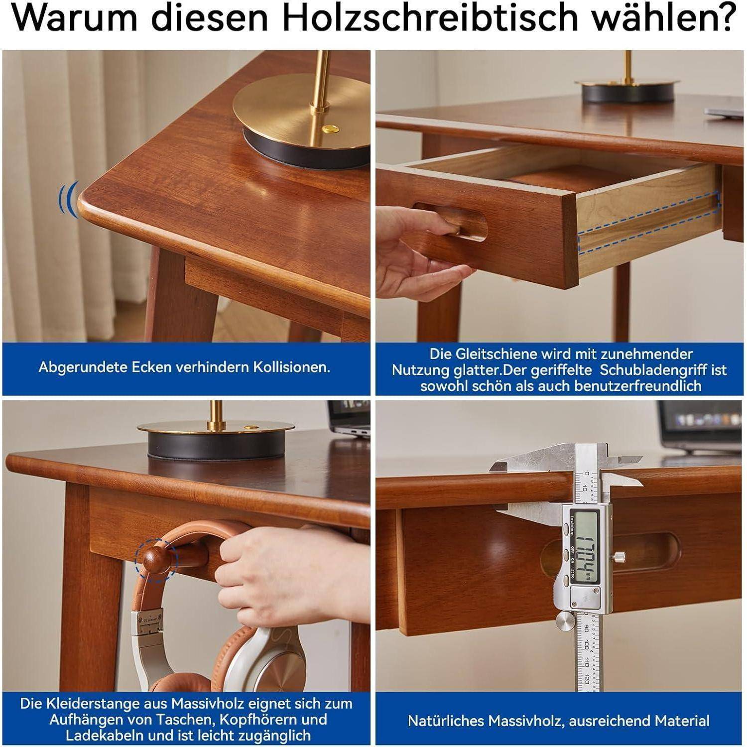 Schreibtisch Massivholz Schubladen 100x50 cm Rustikales Braun