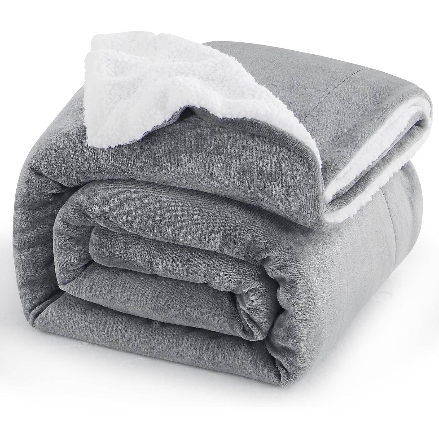 Kuscheldecke Sherpa Fleece Couchdecke Wohndecke Sofa 150 x 200 cm Grau