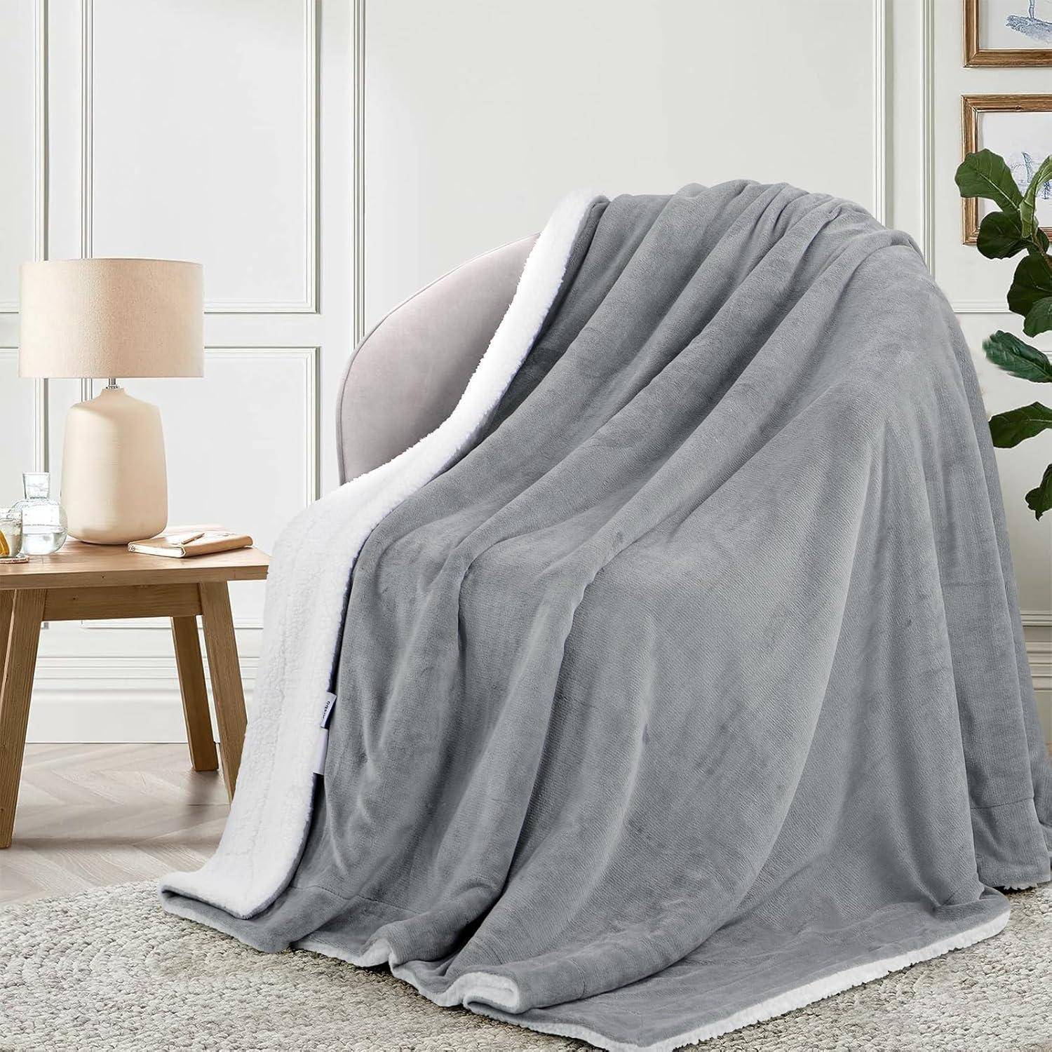 Kuscheldecke Sherpa Fleece Couchdecke Wohndecke Sofa 150 x 200 cm Grau