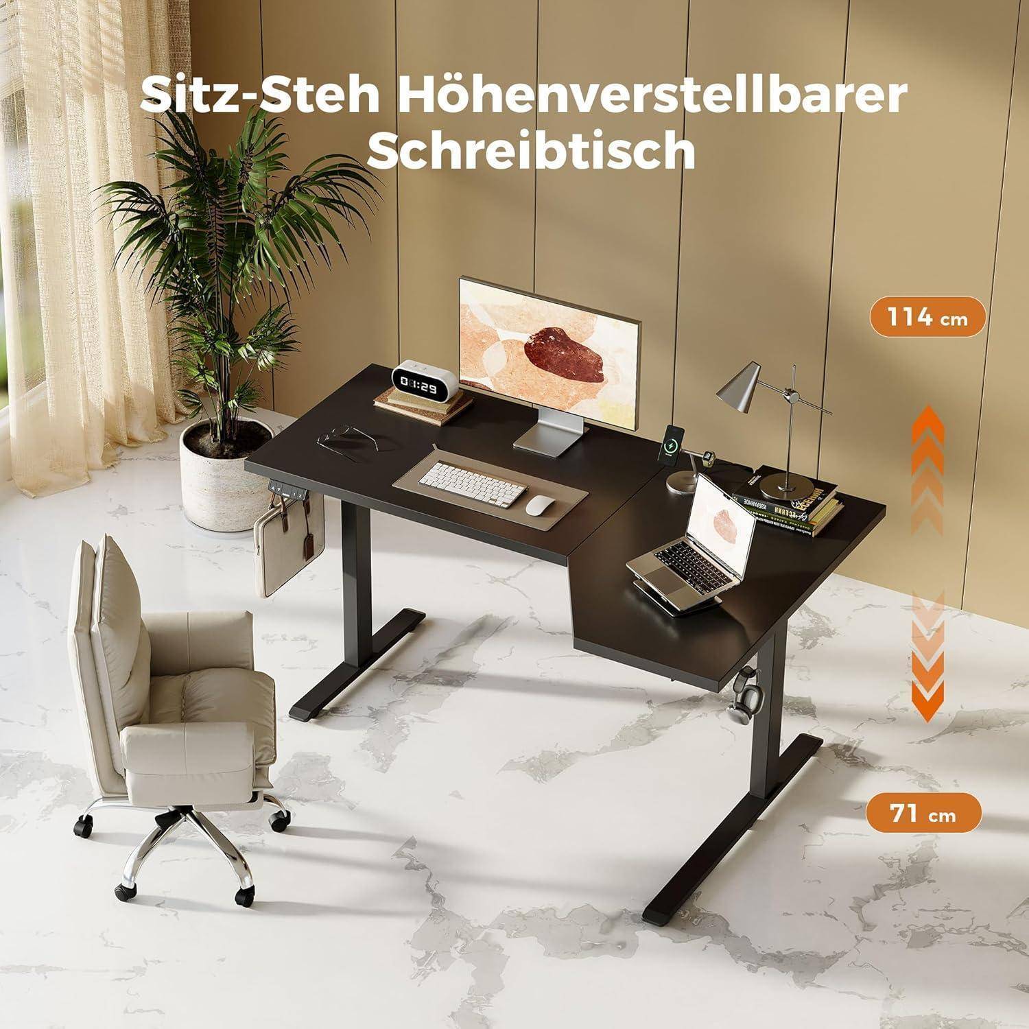 Stehschreibtisch elektrisch höhenverstellbar Schwarz 150 x 90 cm