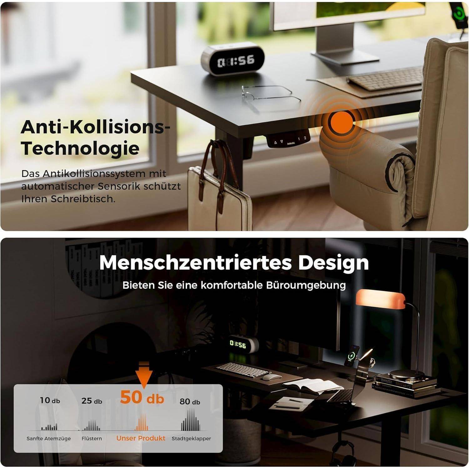 Stehschreibtisch elektrisch höhenverstellbar Schwarz 150 x 90 cm