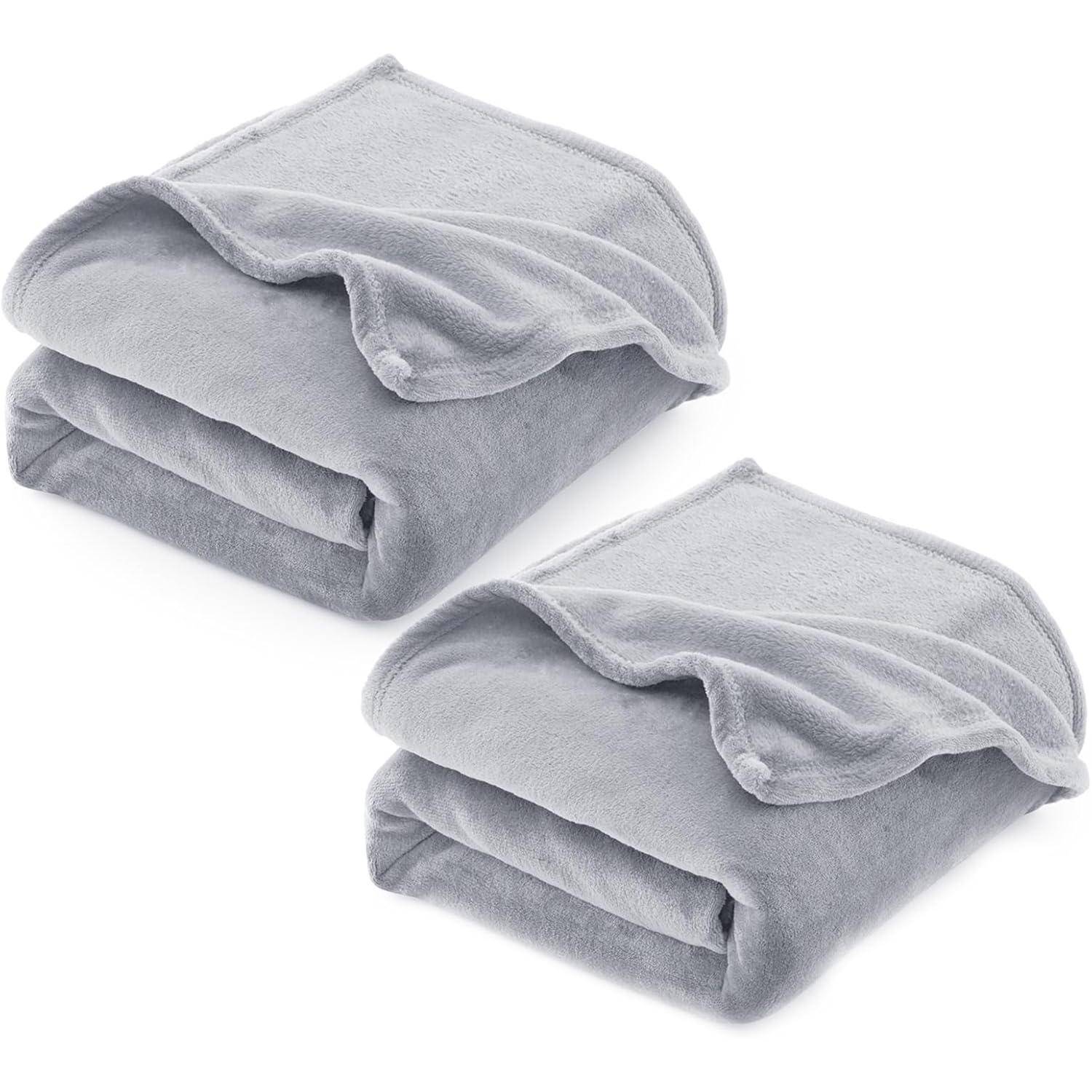 Kuscheldecke Sofadecke Wohndecke Flanell 2er Set 150 x 200 cm Hellgrau