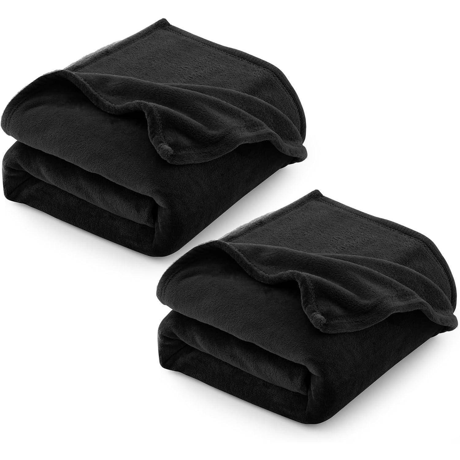 Kuscheldecke Flauschig Flanell Sofadecke 2er Set 150 x 200 cm Schwarz