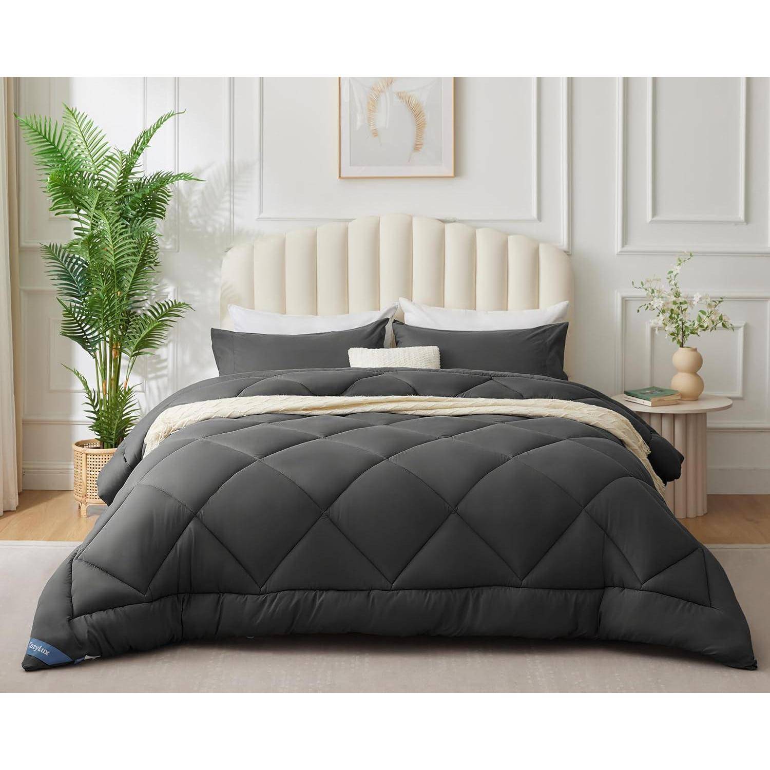 Bettdecke Ganzjahresdecke Mikrofaser 240x260 300gsm 240 x 260 cm Grau