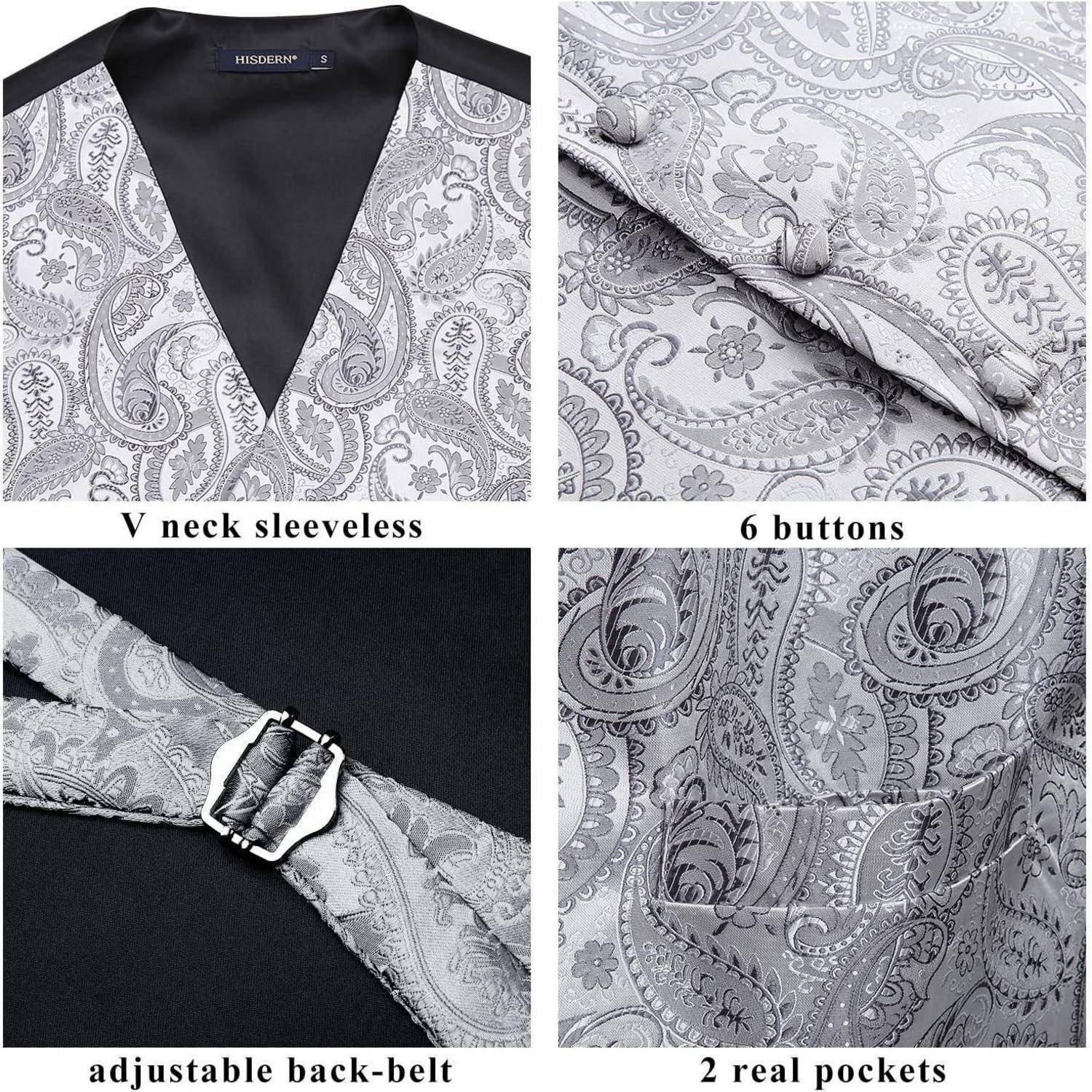 Weste Herren Hochzeit Krawatte Einstecktuch Jacquard Set M Grau