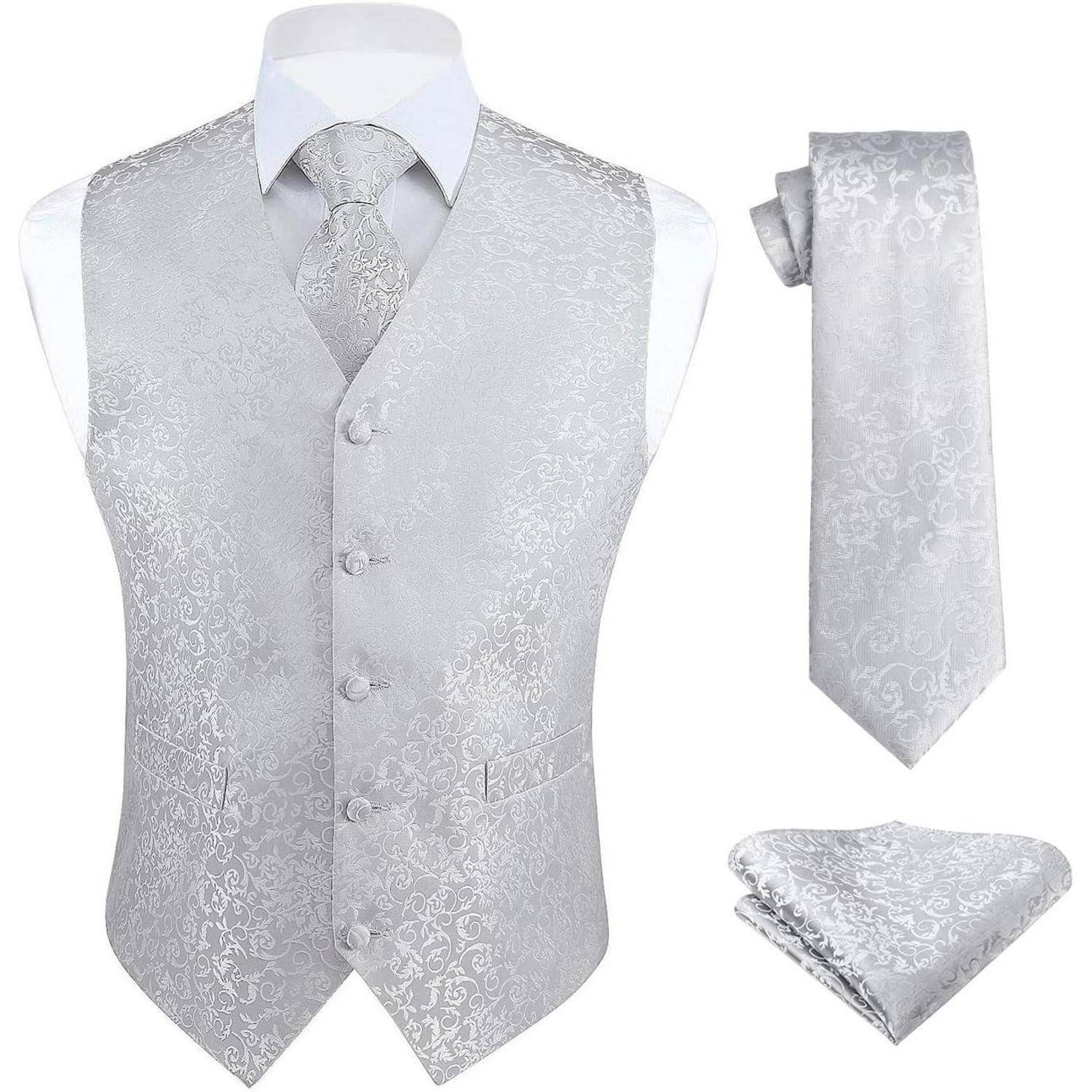 Weste Herren Jacquard Krawatte Einstecktuch Hochzeit Anzug 3XL Gelb 2