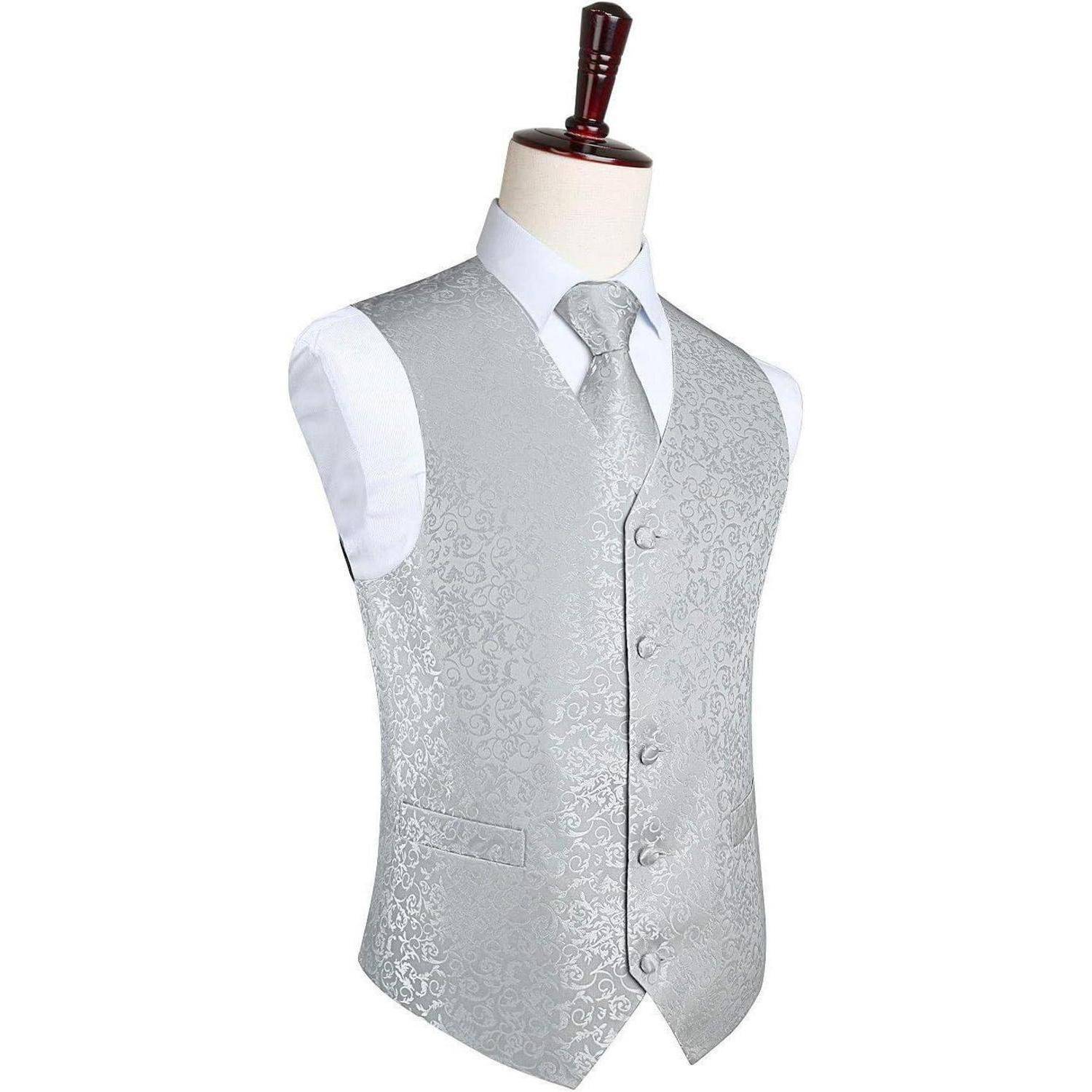 Weste Herren Jacquard Krawatte Einstecktuch Hochzeit Anzug 3XL Gelb 2