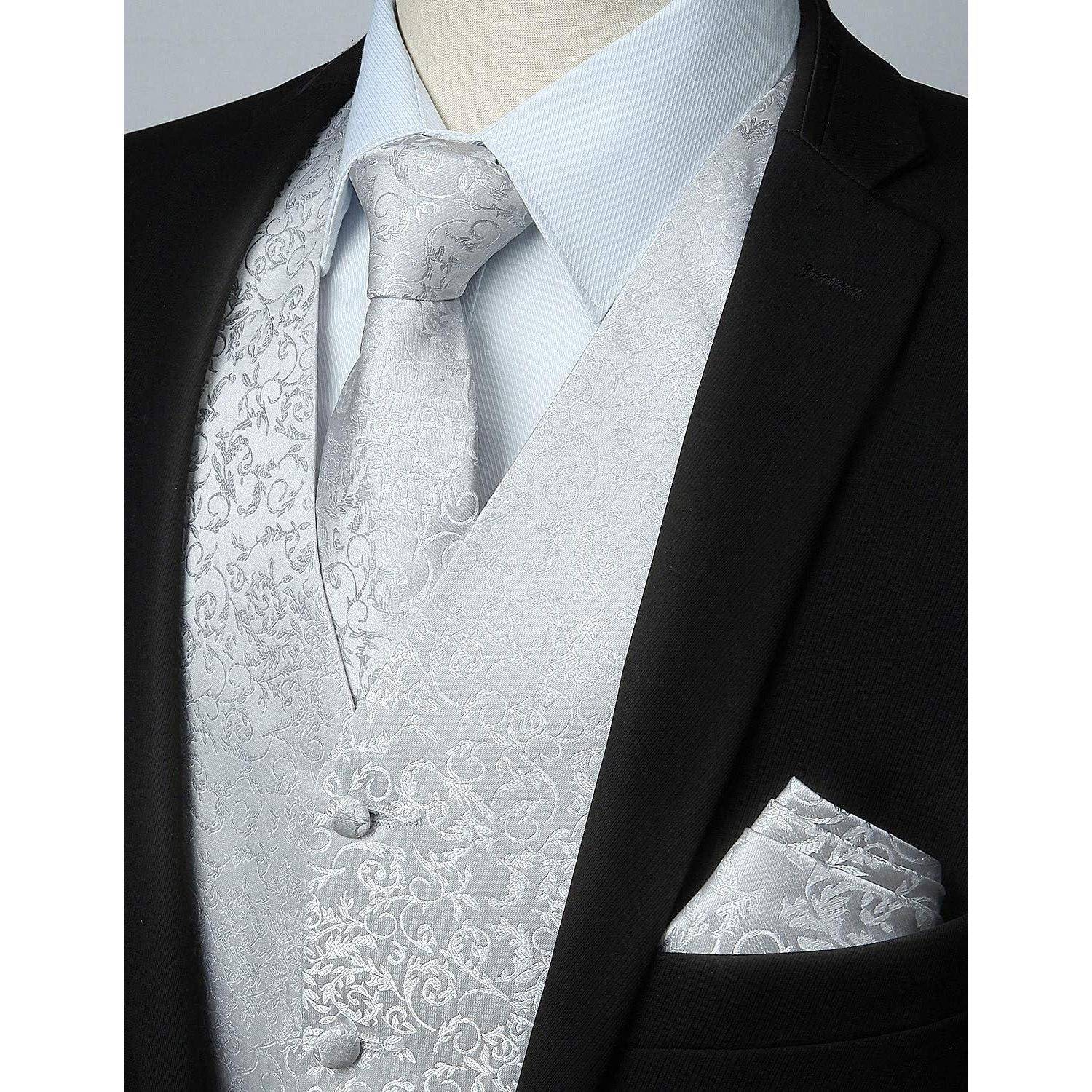 Weste Herren Jacquard Krawatte Einstecktuch Hochzeit Anzug 3XL Gelb 2