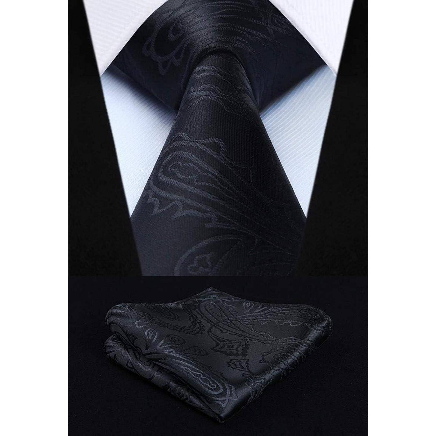 Weste Herren Hochzeit Jacquard Krawatte Einstecktuch Set 4XL Schwarz-3