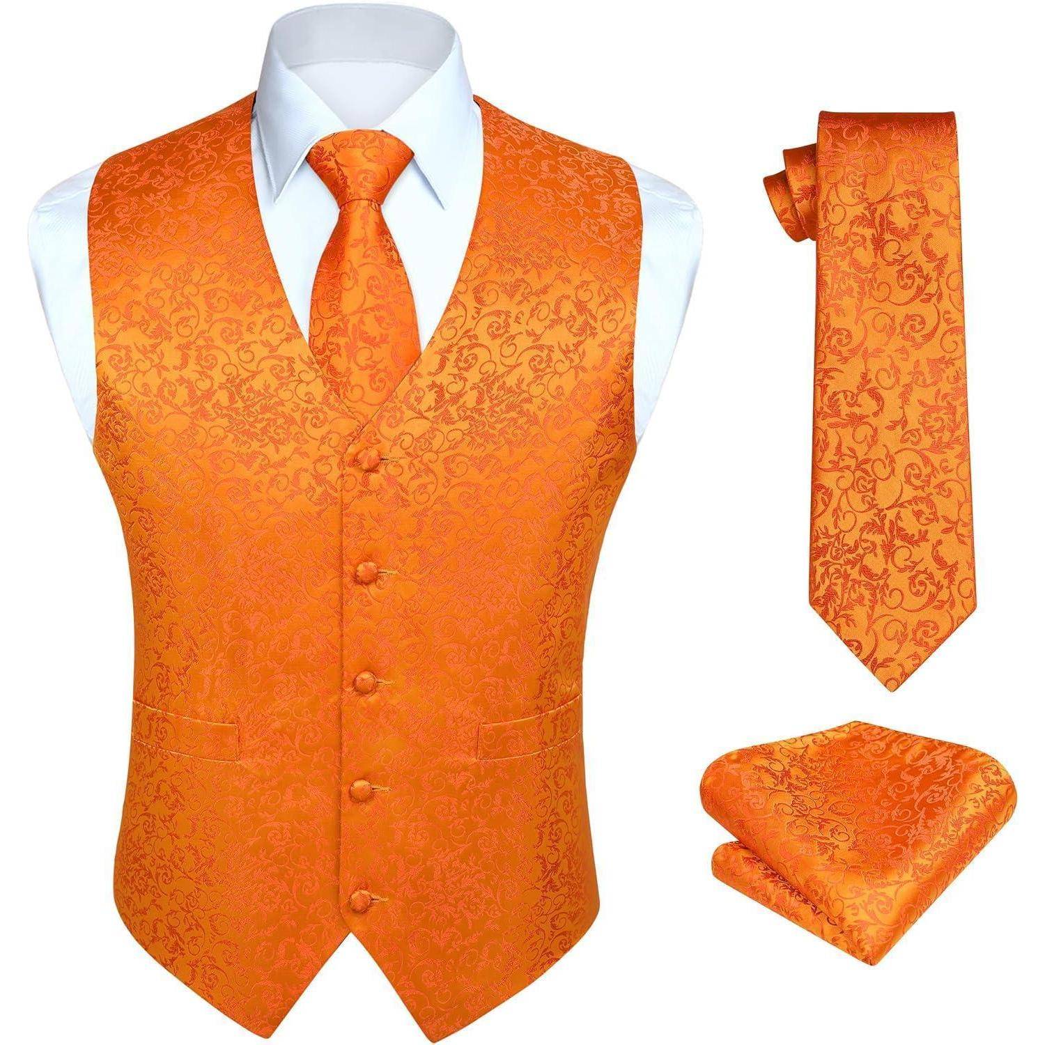 Weste Herren Hochzeit Anzug Set Krawatte Einstecktuch M Orange-N