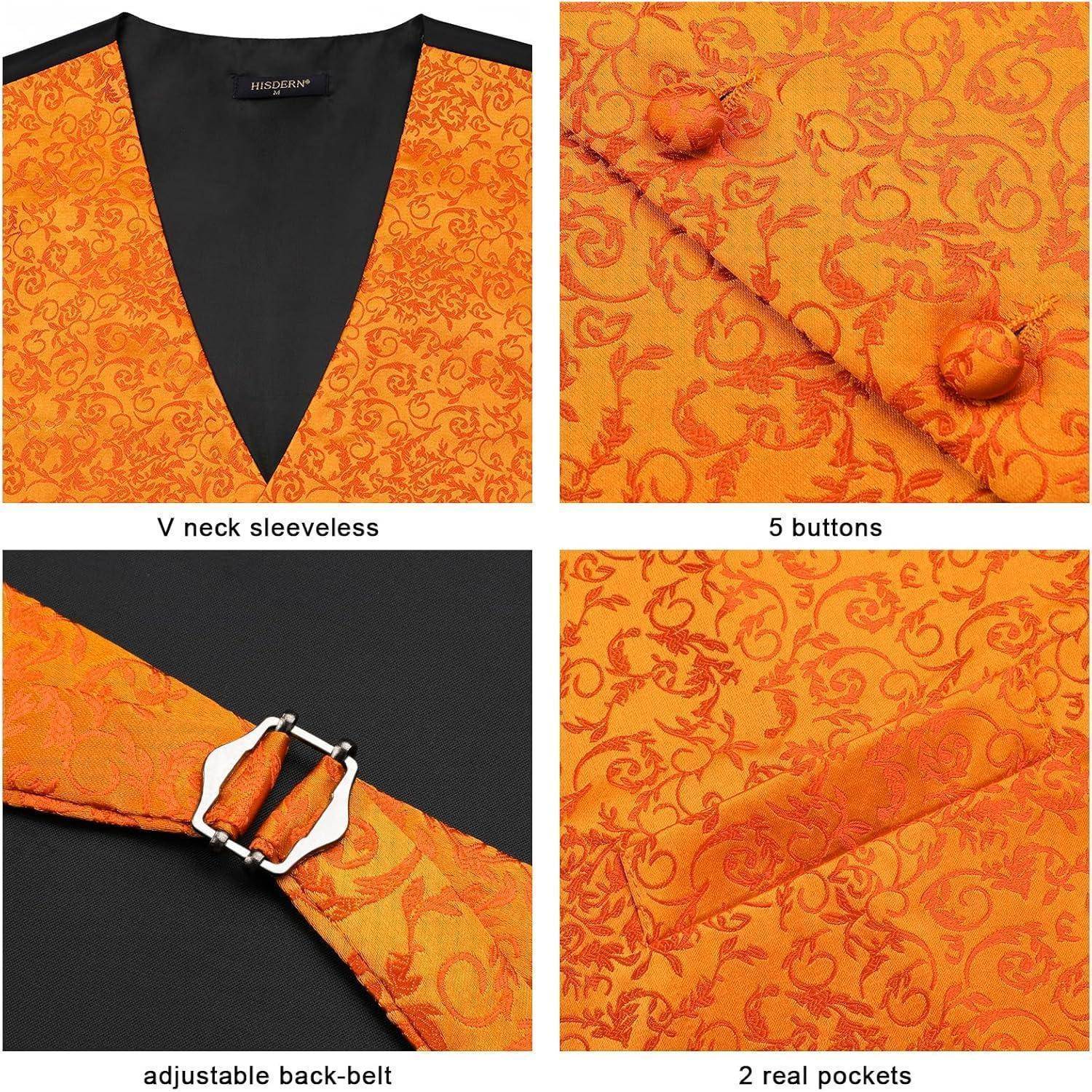 Weste Herren Hochzeit Anzug Set Krawatte Einstecktuch M Orange-N