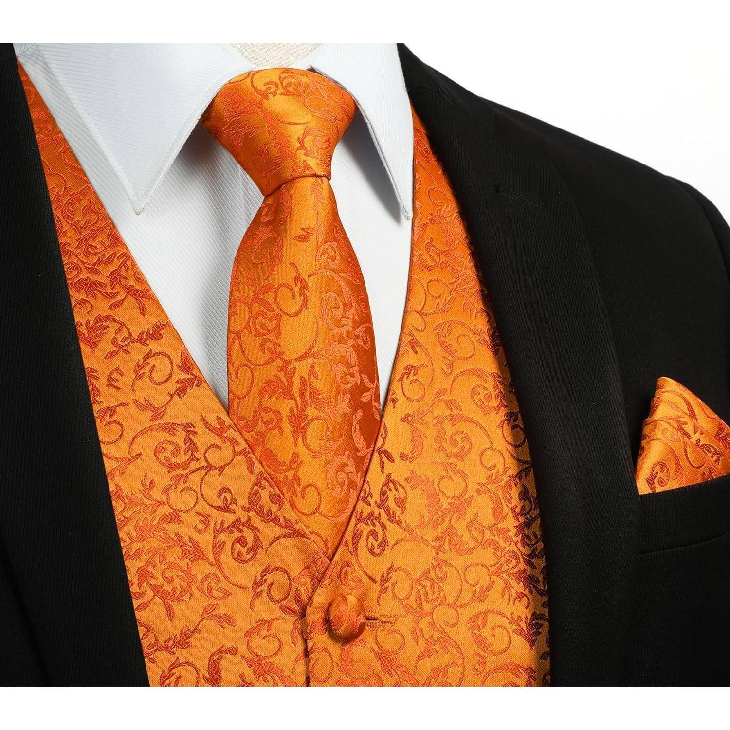 Weste Herren Hochzeit Anzug Set Krawatte Einstecktuch M Orange-N