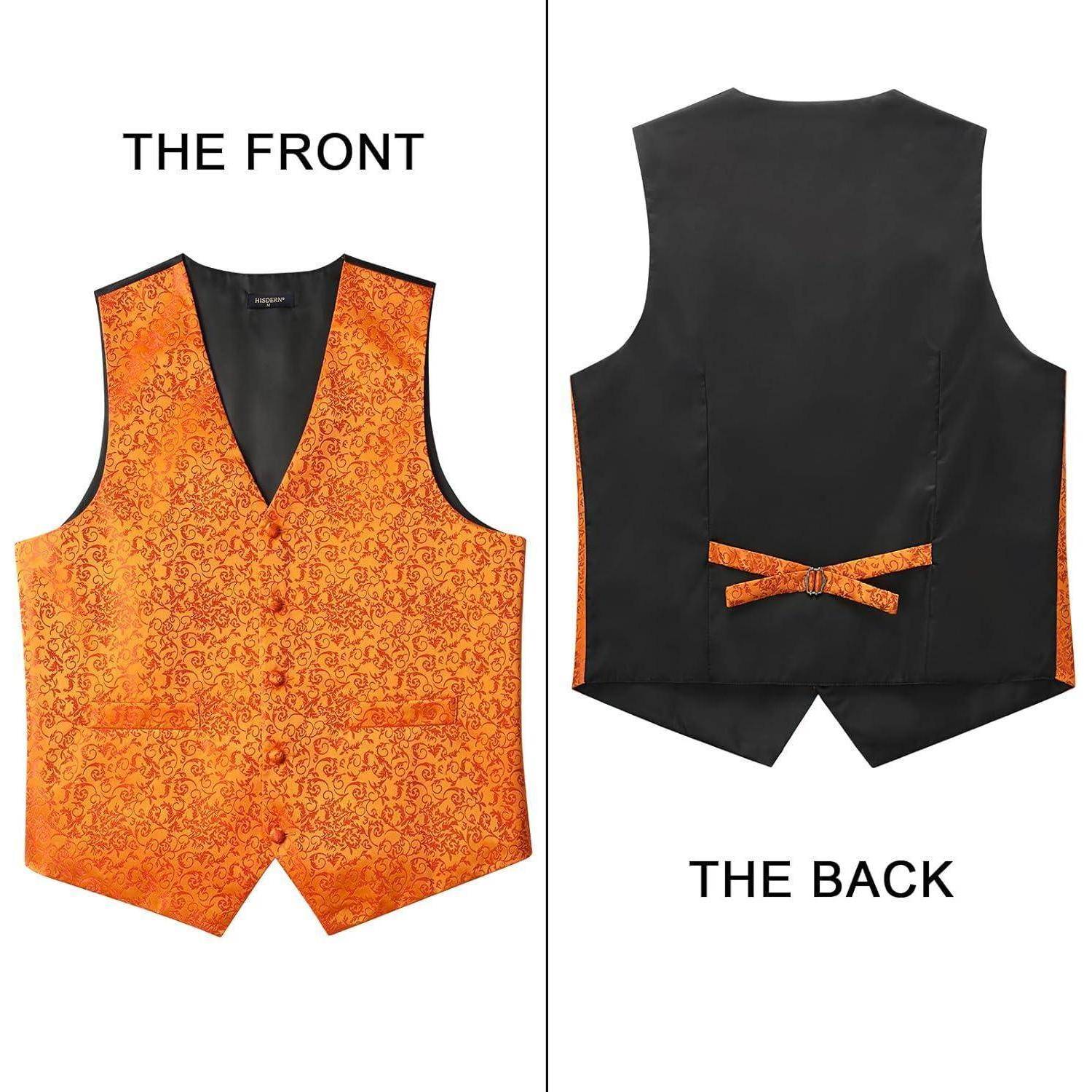 Weste Herren Hochzeit Anzug Set Krawatte Einstecktuch M Orange-N