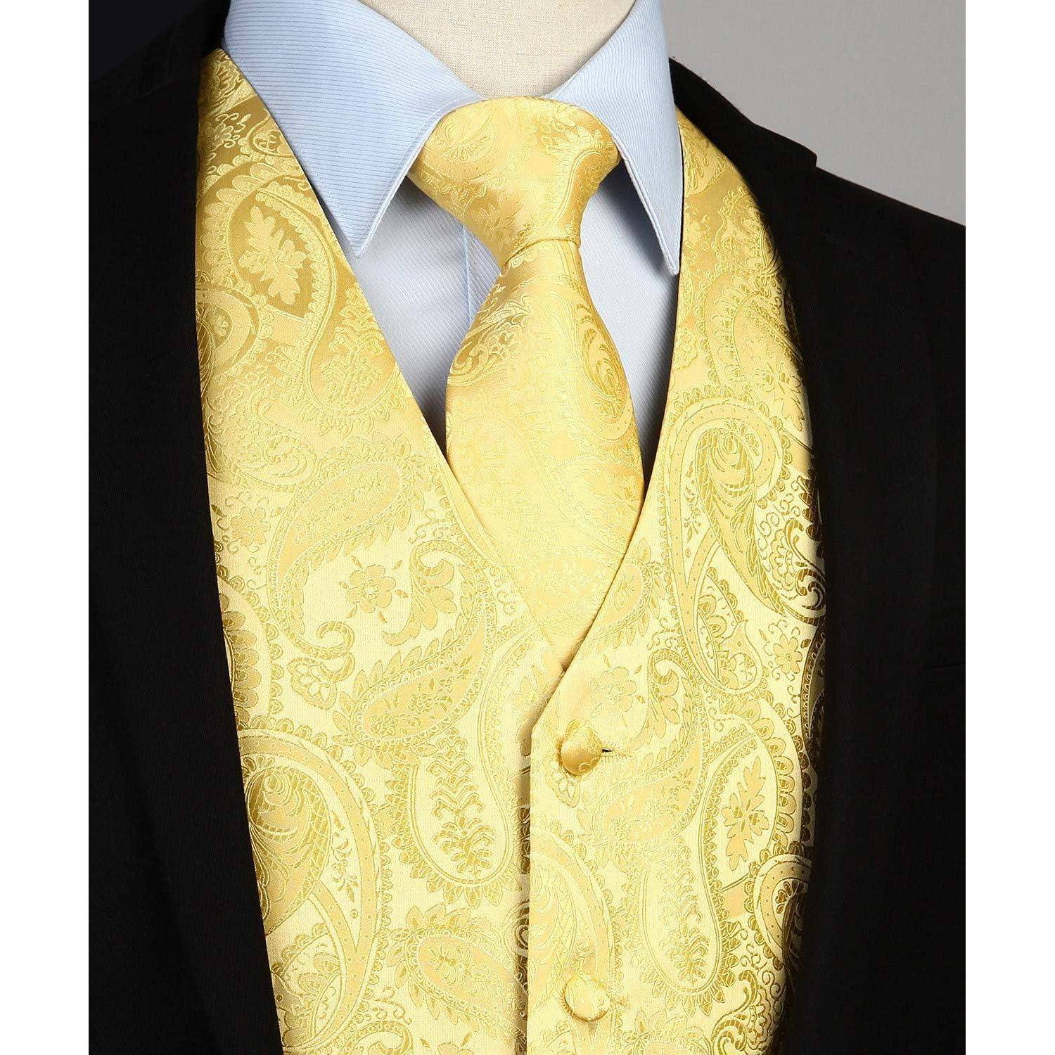 Weste Herren Hochzeit Krawatte Einstecktuch Jacquard M Gold Hellgelb