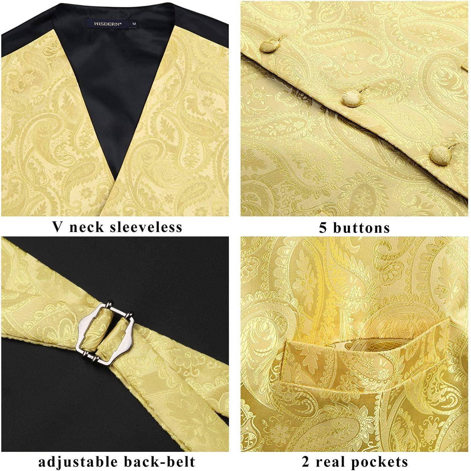 Weste Herren Hochzeit Krawatte Einstecktuch Jacquard M Gold Hellgelb
