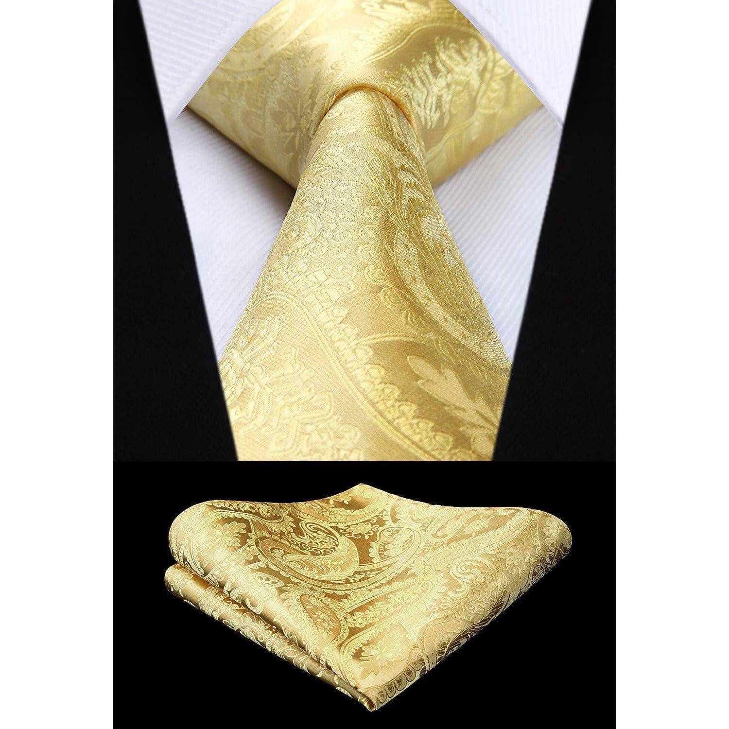 Weste Herren Hochzeit Krawatte Einstecktuch Jacquard M Gold Hellgelb
