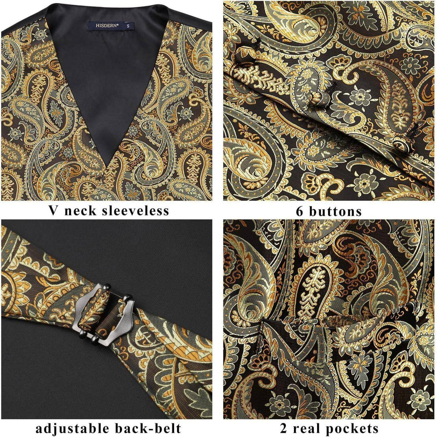 Weste Herren Hochzeit Krawatte Einstecktuch Anzugset XL Gold