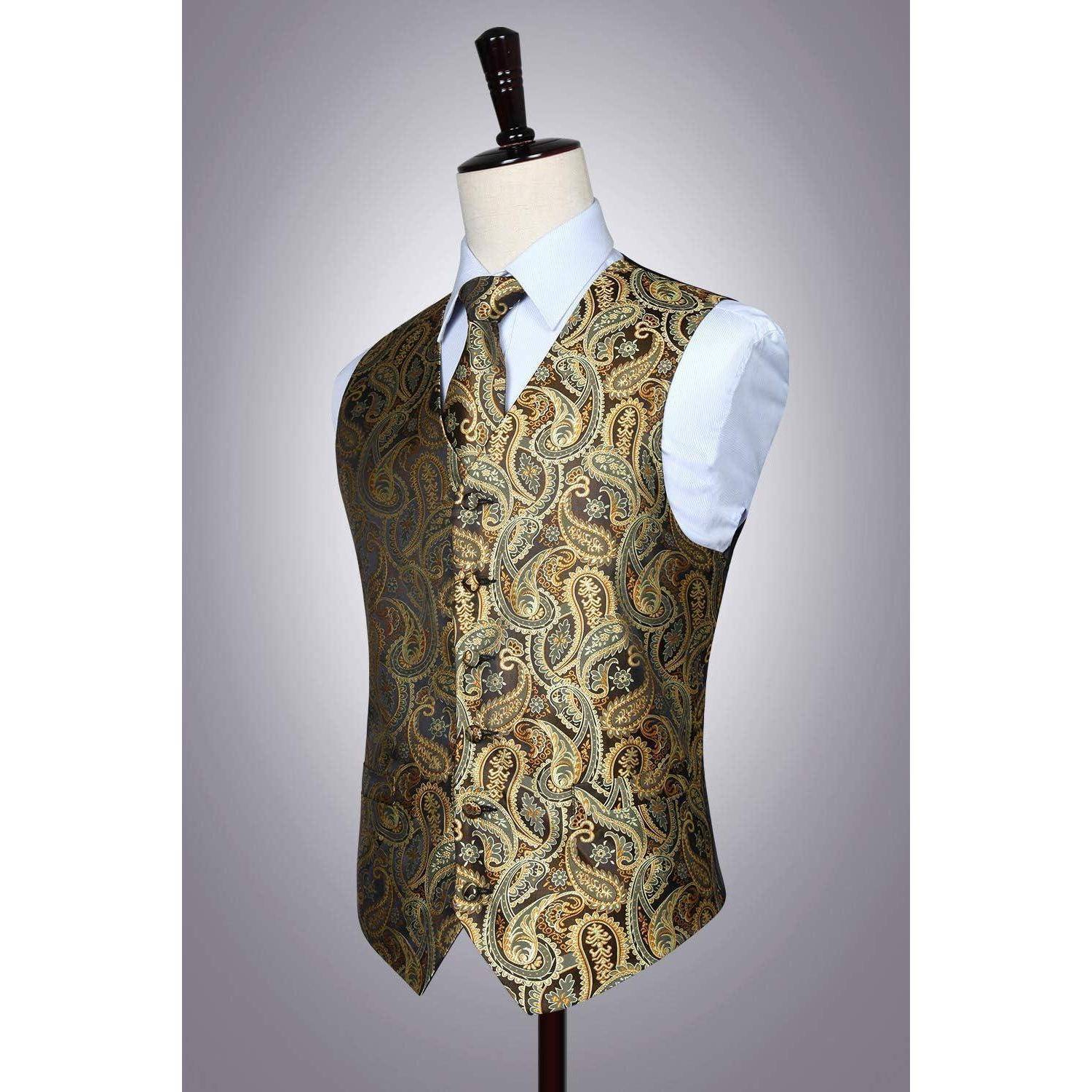 Weste Herren Hochzeit Krawatte Einstecktuch Anzugset XL Gold
