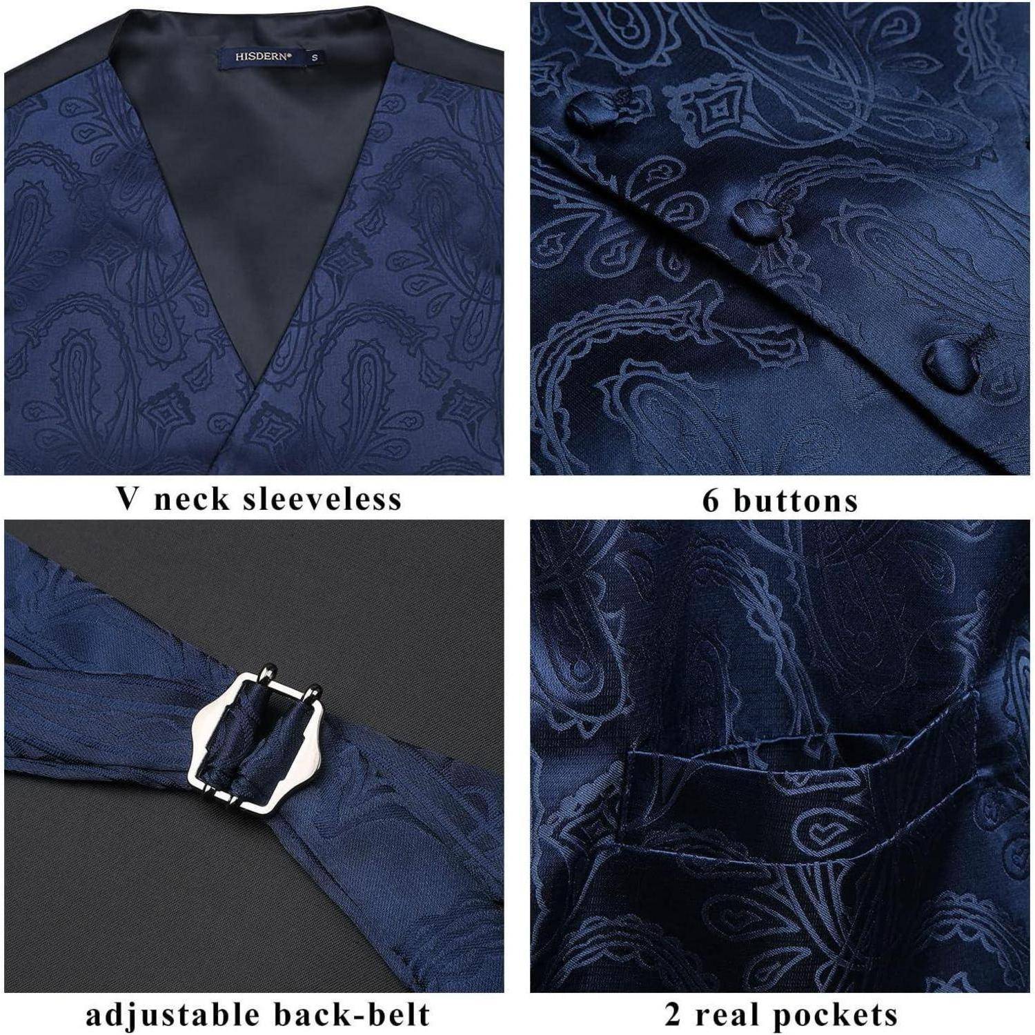 Weste Herren Jacquard Hochzeit Krawatte Einstecktuch XS Navy Blau