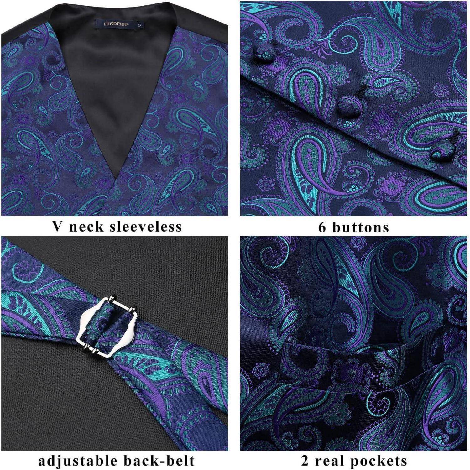 Weste Herren Hochzeit Krawatte Einstecktuch Jacquard XXL Lila & Grün