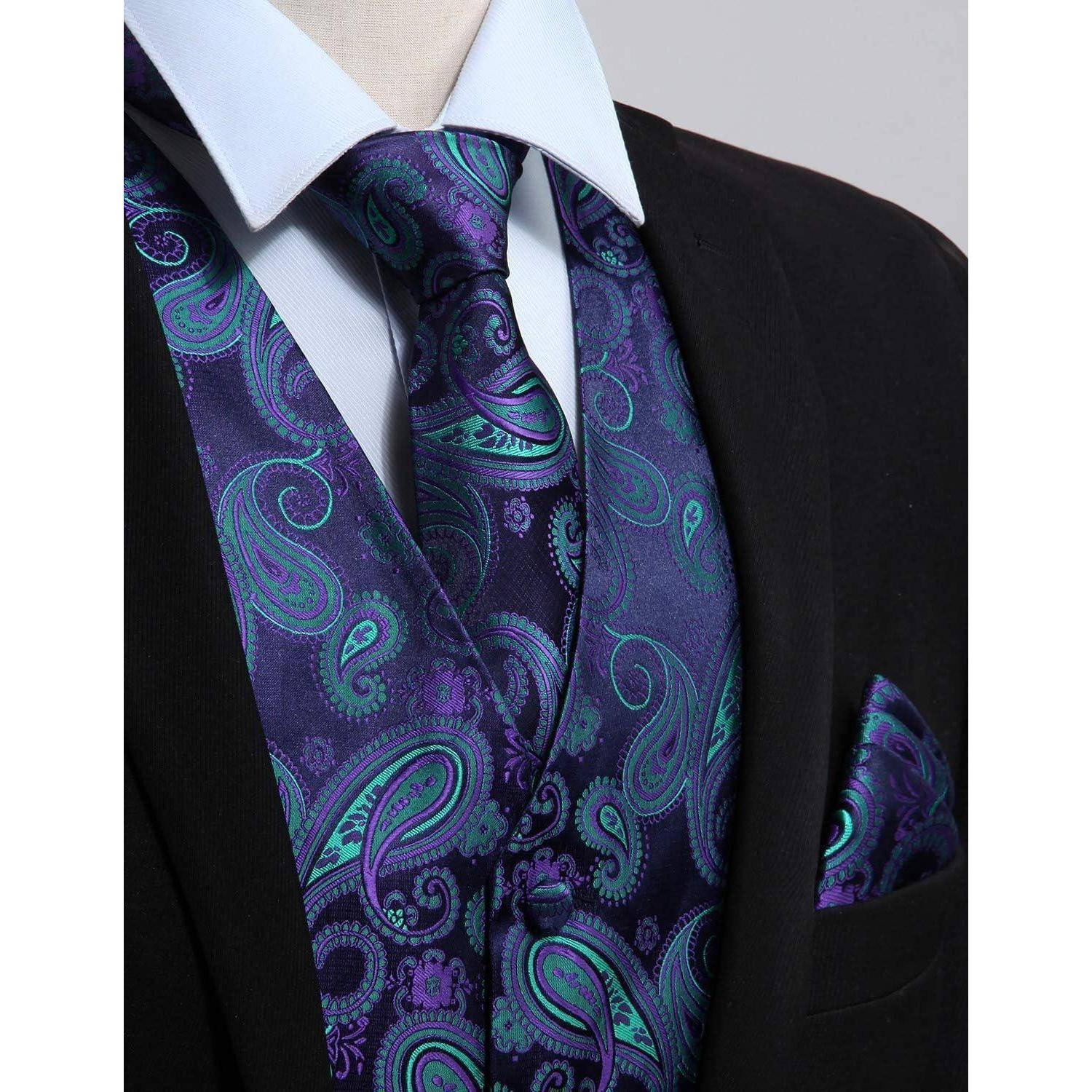 Weste Herren Hochzeit Krawatte Einstecktuch Jacquard XXL Lila & Grün