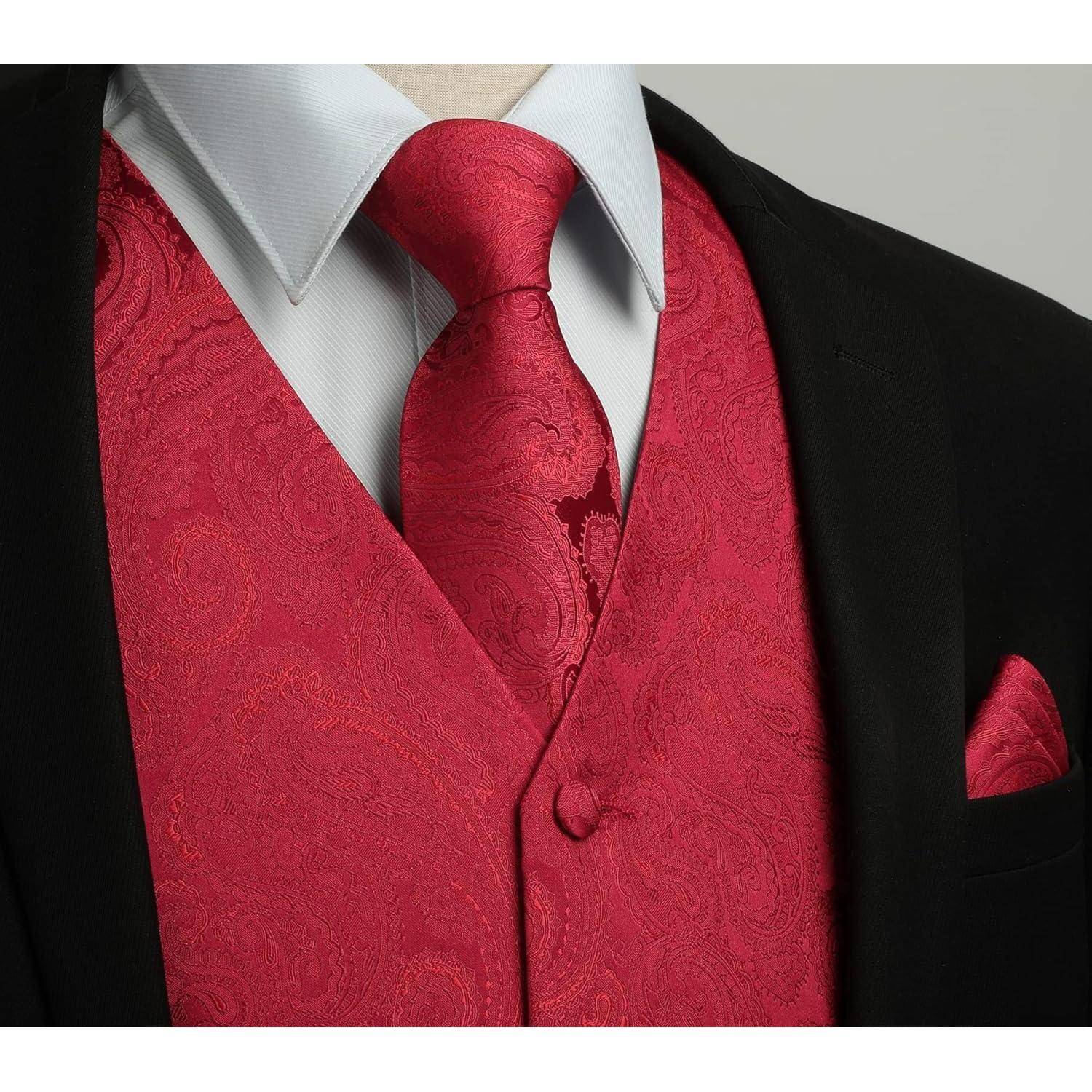 Weste Herren Hochzeit Krawatte Einstecktuch Floral Anzug 4XL Burgund 3