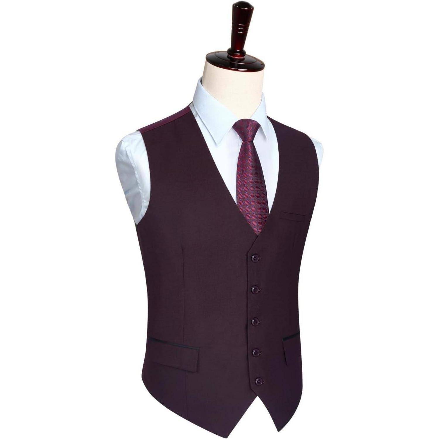 Anzugweste Herren Hochzeit Business Burgunderrot Kastanienbraun XL