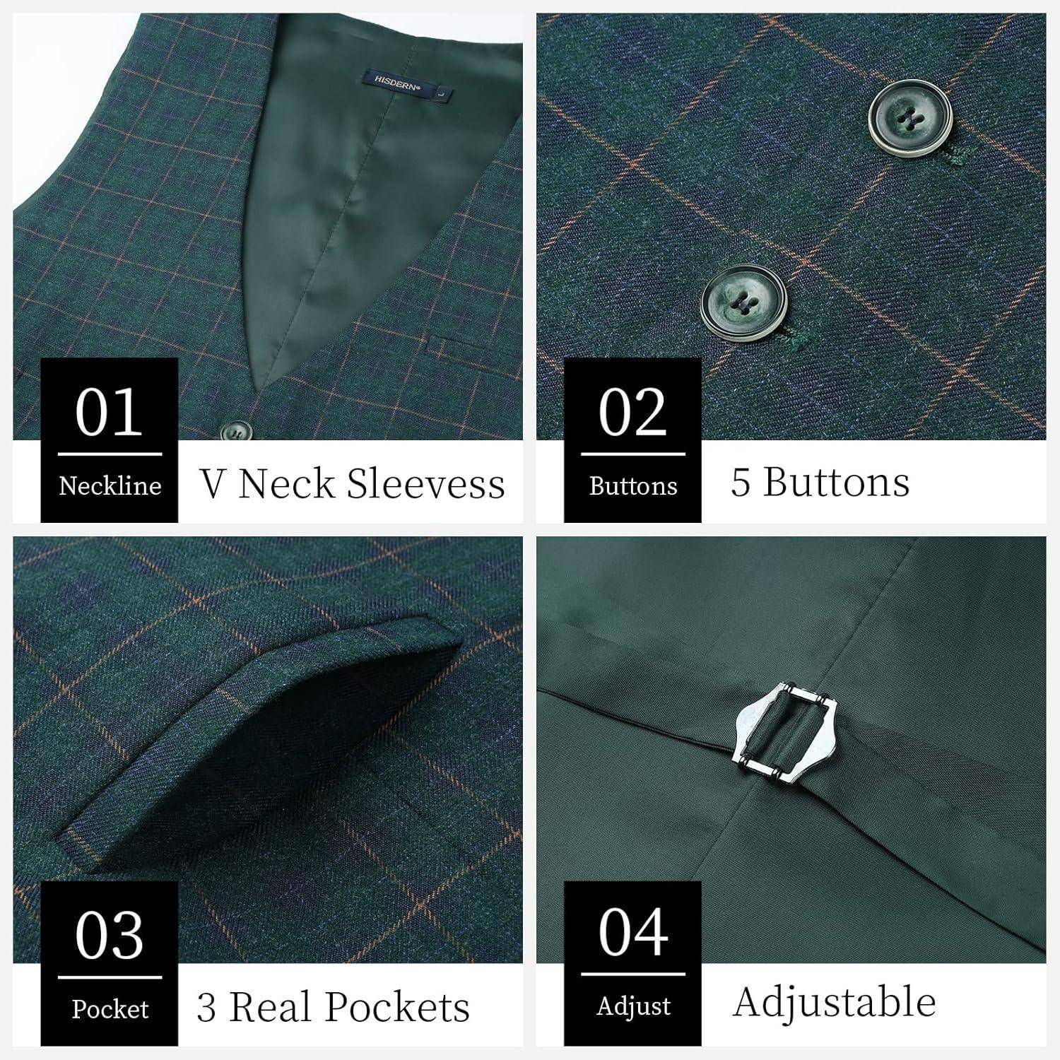 Weste Herren Baumwolle Plaid Anzug Hochzeitsfeier Grün L