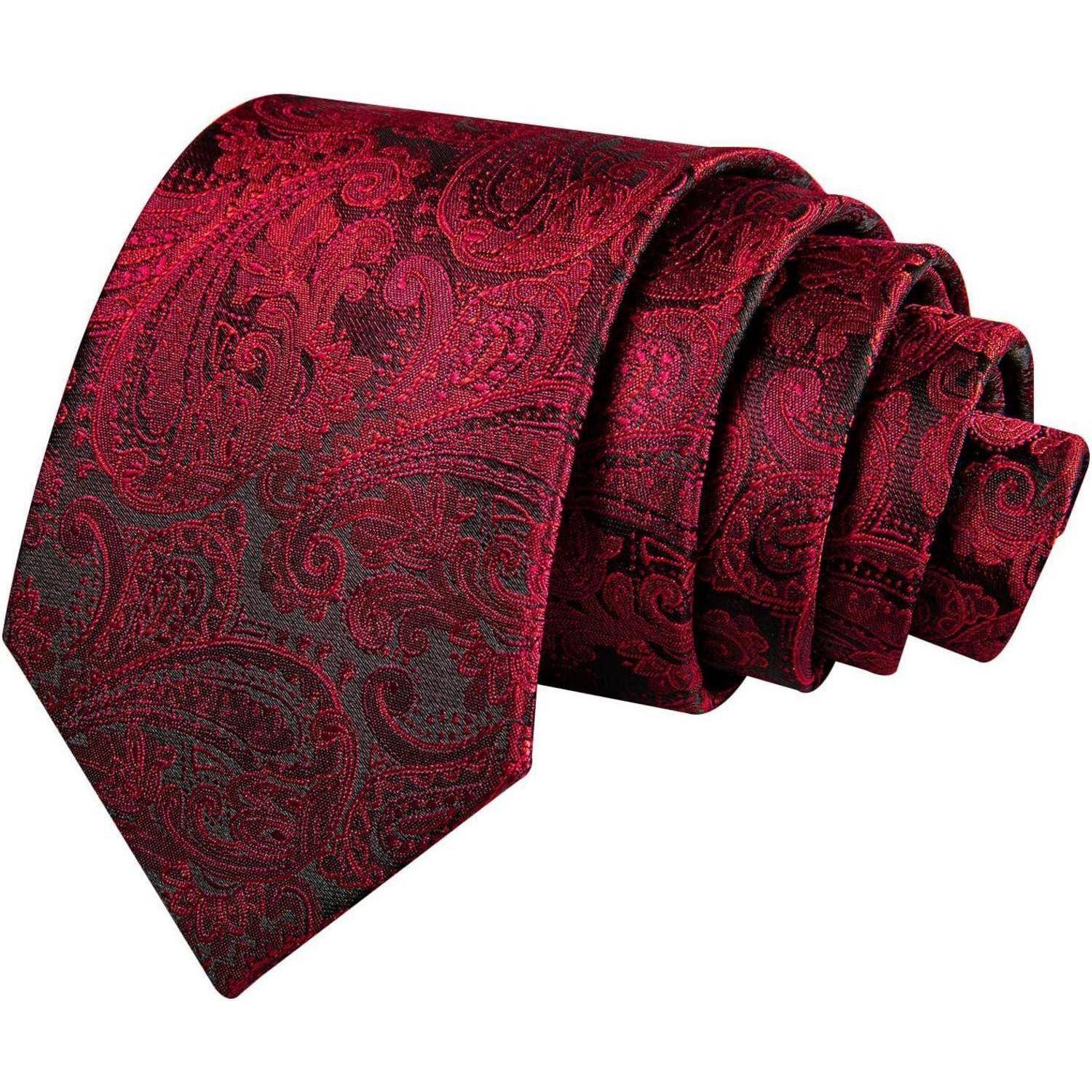 Krawatte Herren Seide Paisley Set Manschettenknöpfe Rotes Paisley