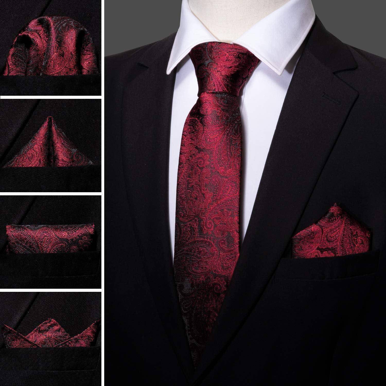 Krawatte Herren Seide Paisley Set Manschettenknöpfe Rotes Paisley