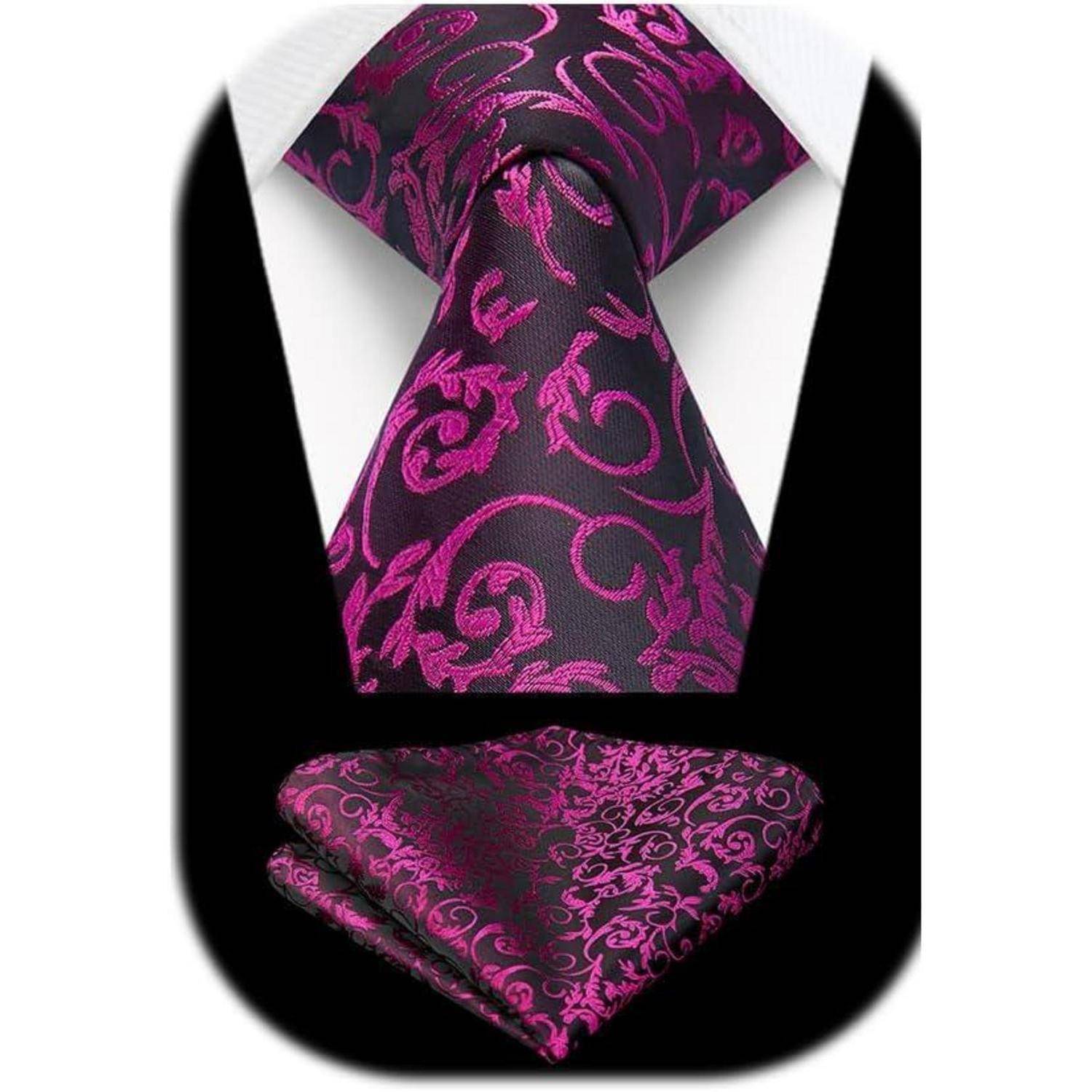Krawatte Herren Hochzeit einfarbig Einstecktuch Set heißes Pink